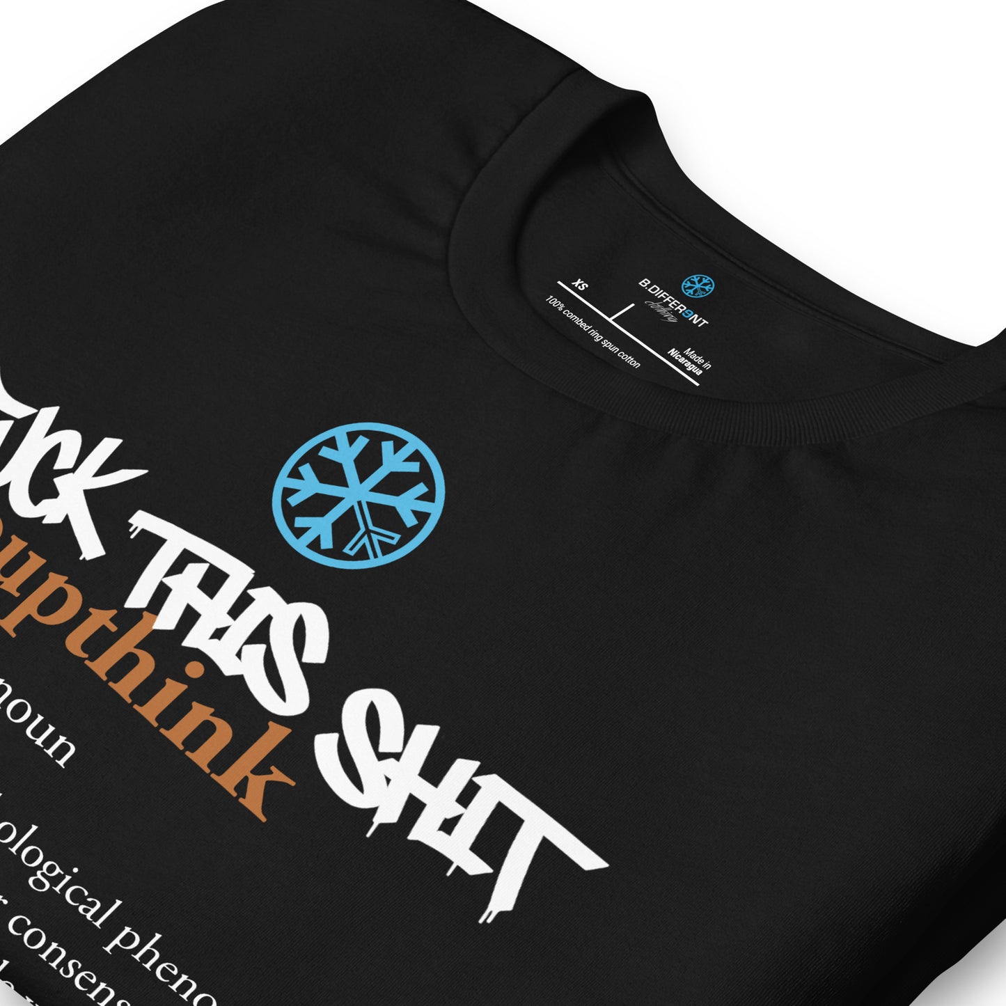 Black-Groupthink Graffiti Tee from B.Different Clothing, detail, graffiti-inspired streetwear t-shirt