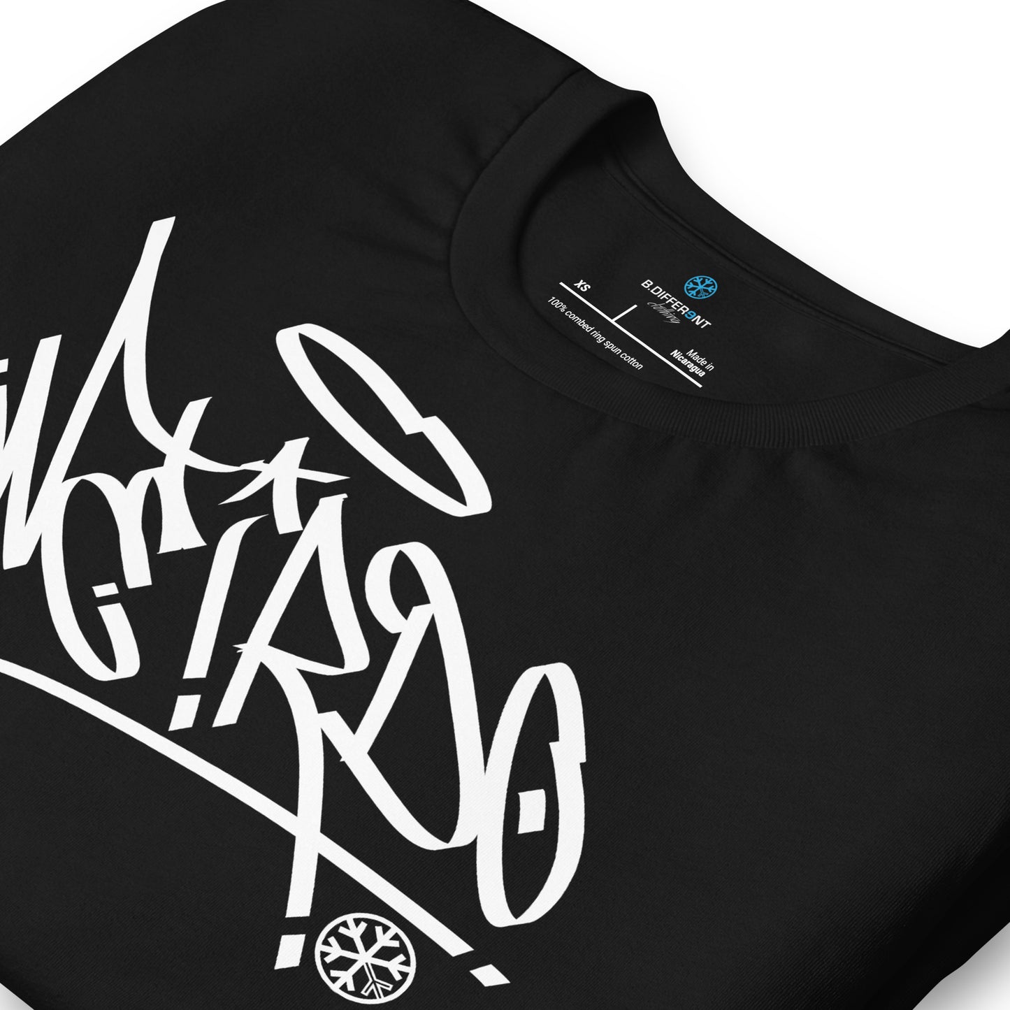 Black-Weirdo Tag Graffiti Tee from B.Different Clothing, detail, graffiti-inspired streetwear t-shirt