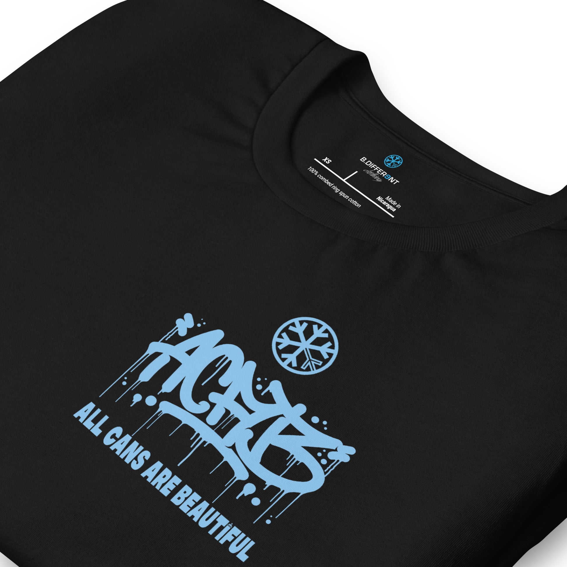 Black-ACAB Graffiti Character Tee from B.Different Clothing, detail, graffiti-inspired streetwear t-shirt