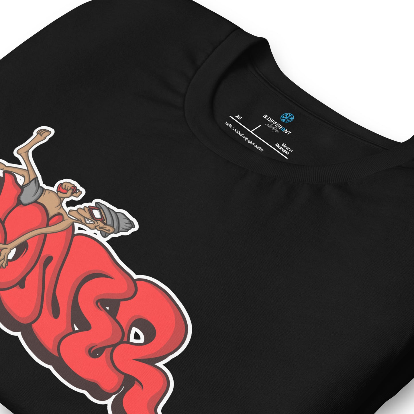 Black-Loner Graffiti Piece Tee from B.Different Clothing, detail, graffiti-inspired streetwear t-shirt