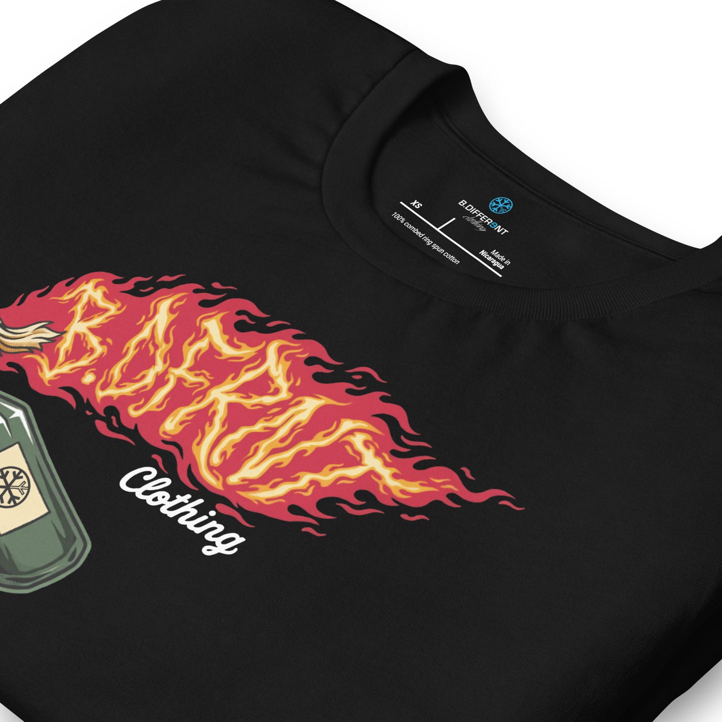 Black-Molotov Graffiti Tee from B.Different Clothing, detail, graffiti-inspired streetwear t-shirt