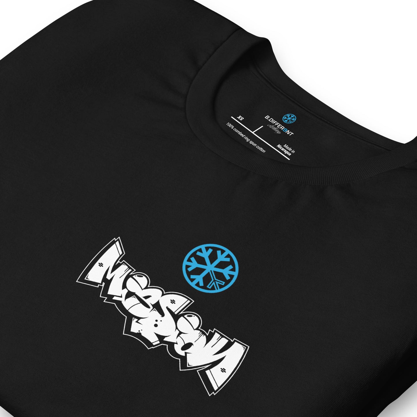 Black-Mission Graffiti Character Tee from B.Different Clothing, detail, graffiti-inspired streetwear t-shirt