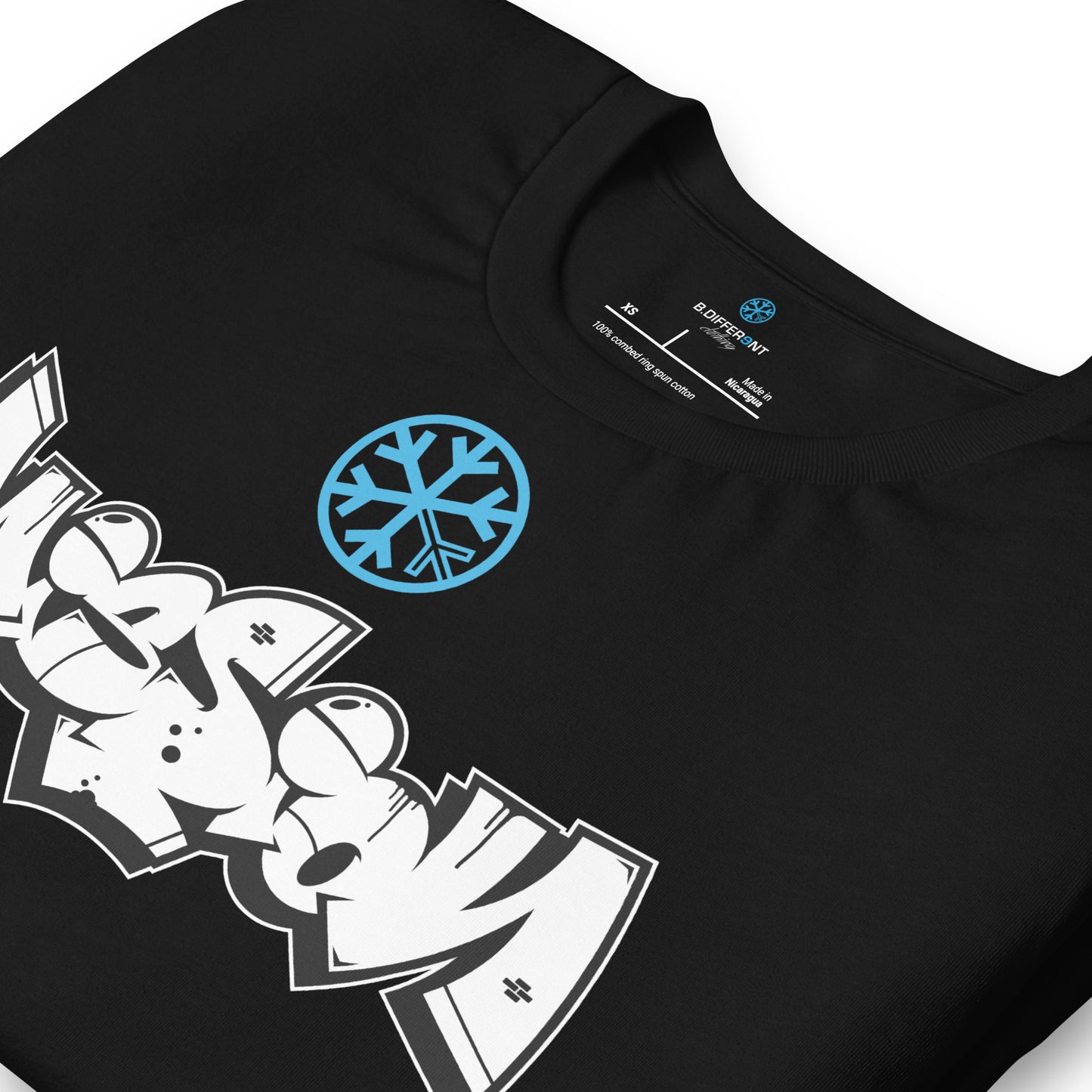 Black-Mission Graffiti Piece Tee from B.Different Clothing, detail, graffiti-inspired streetwear t-shirt