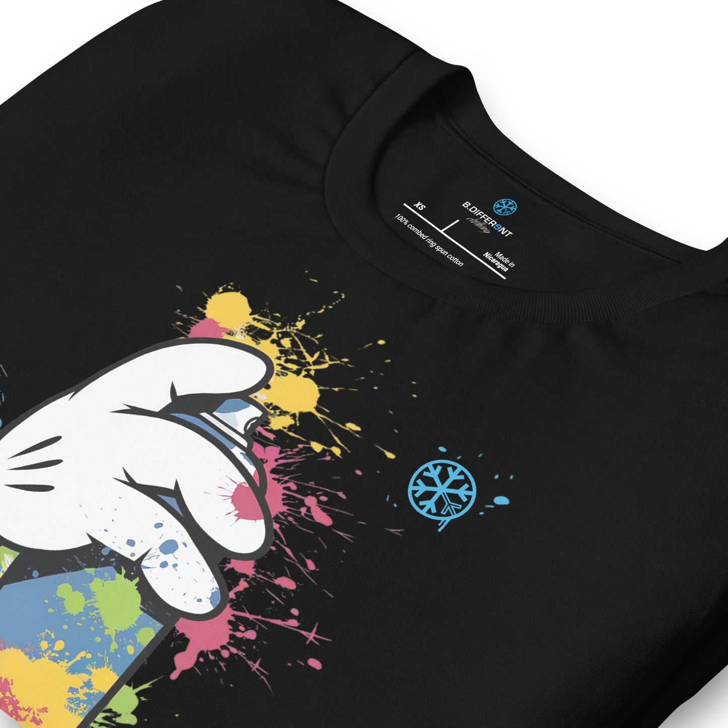 Black-Hand Spray Can Graffiti Tee from B.Different Clothing, detail, graffiti-inspired streetwear t-shirt