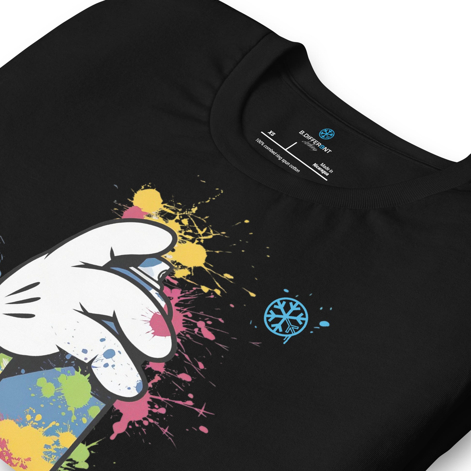 Black-Hand Spray Can Graffiti Tee from B.Different Clothing, detail, graffiti-inspired streetwear t-shirt