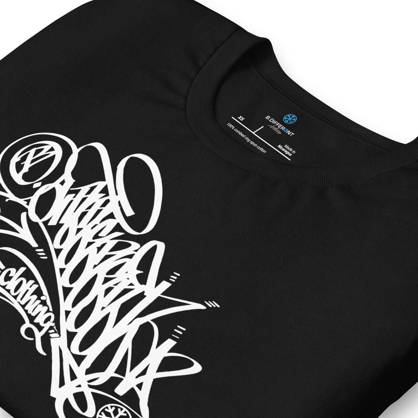 Black-B.Different Clothing Graffiti Tag Tee from B.Different Clothing, detail, graffiti-inspired streetwear t-shirt