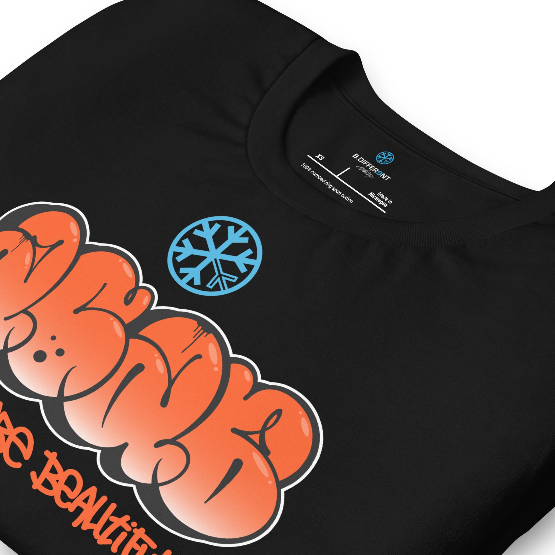 Black-ACAB Graffiti Throw-up Tee from B.Different Clothing, detail, graffiti-inspired streetwear t-shirt