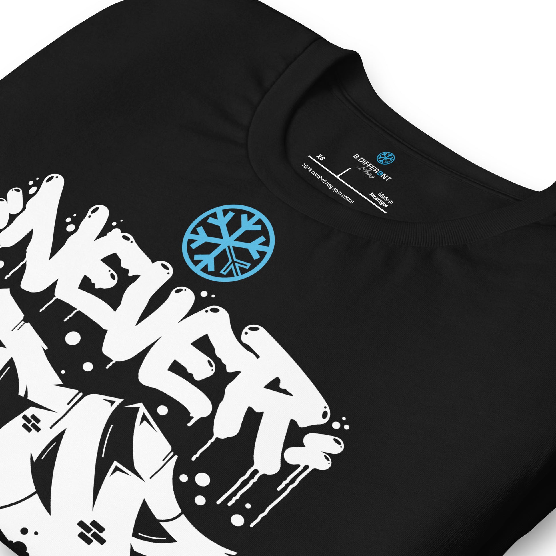 Black-Never Stop Graffiti Piece Tee from B.Different Clothing, detail, graffiti-inspired streetwear t-shirt
