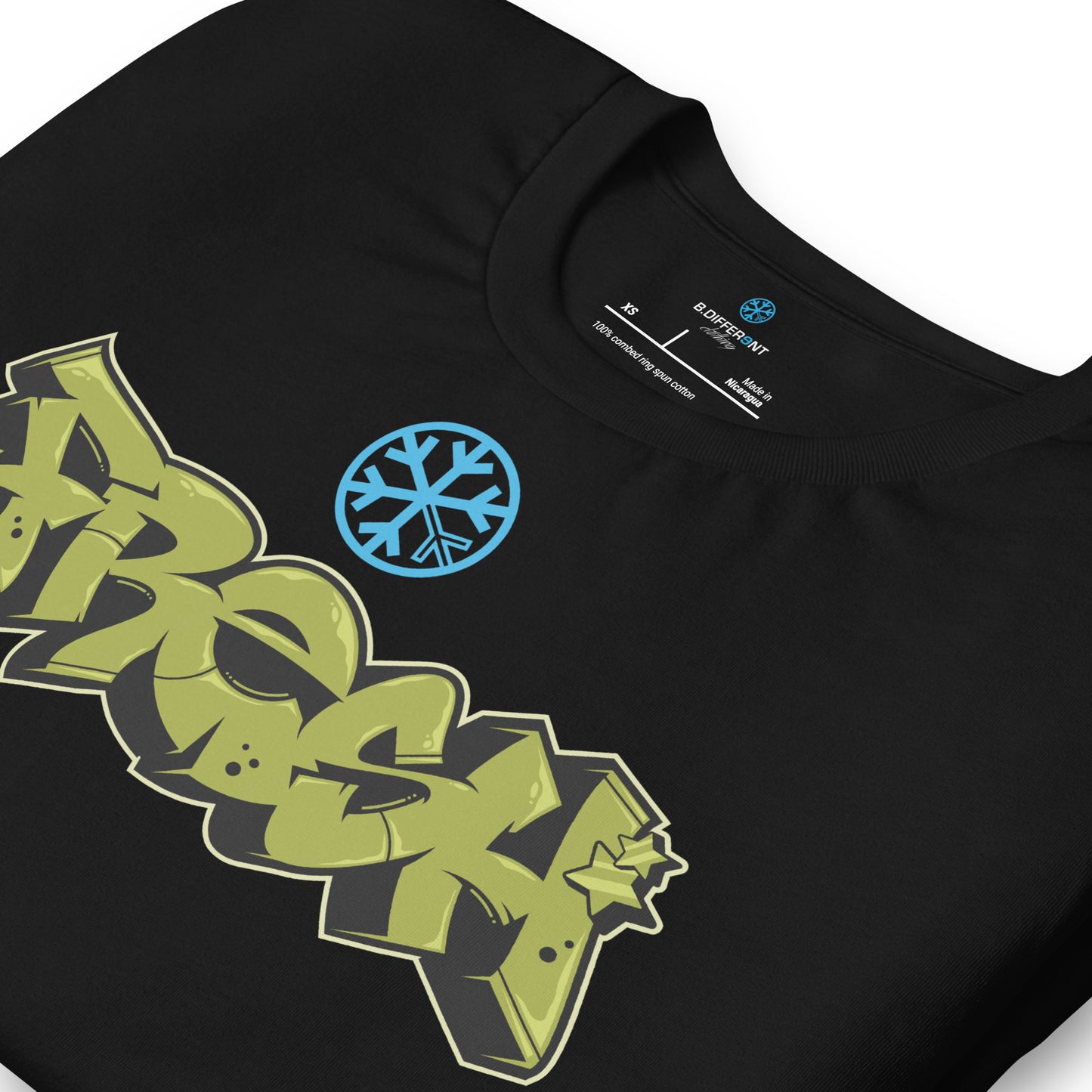 Black-Fresh Graffiti Piece Tee from B.Different Clothing, detail, graffiti-inspired streetwear t-shirt