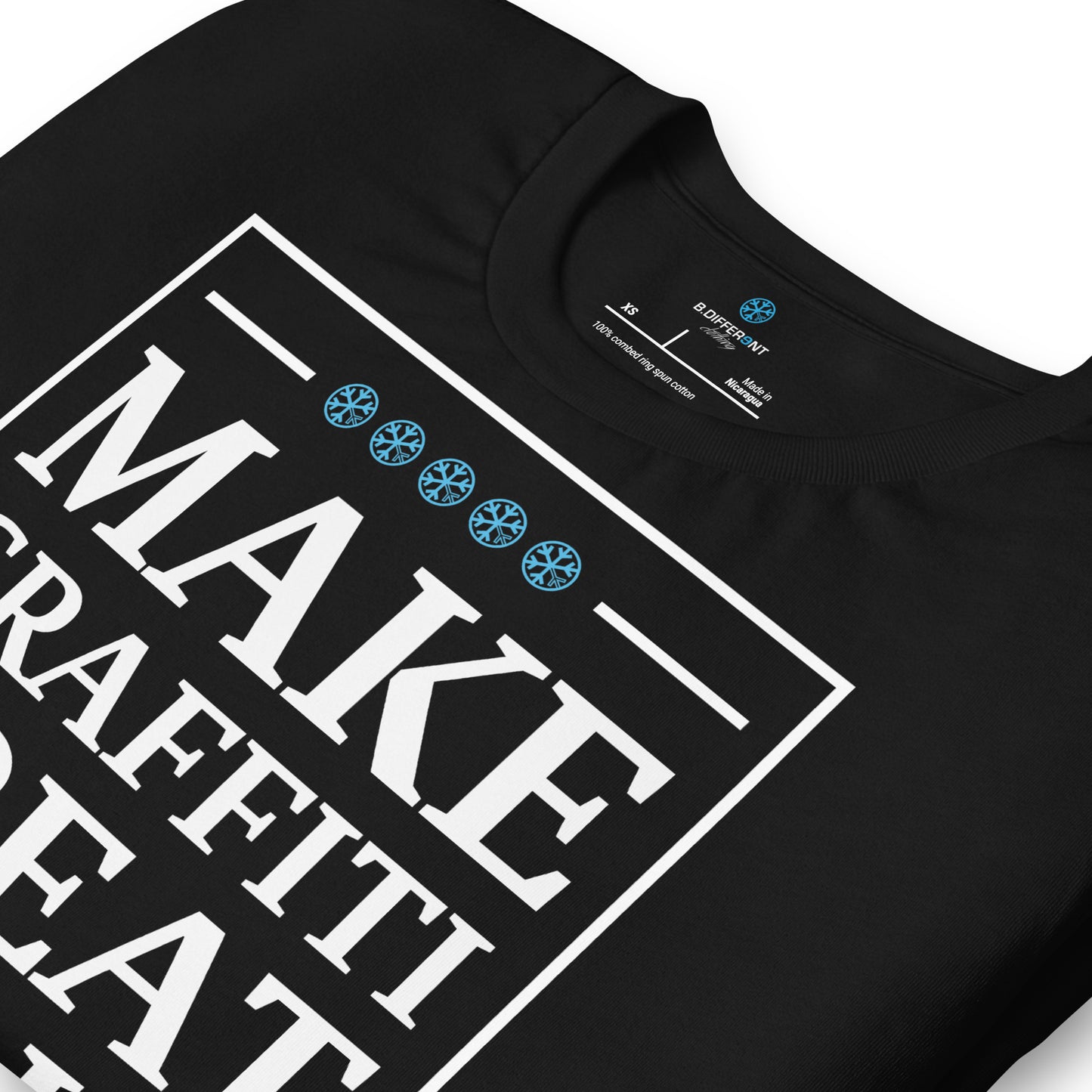 Black-Make Graffiti Great Again Tee from B.Different Clothing, detail, graffiti-inspired streetwear t-shirt