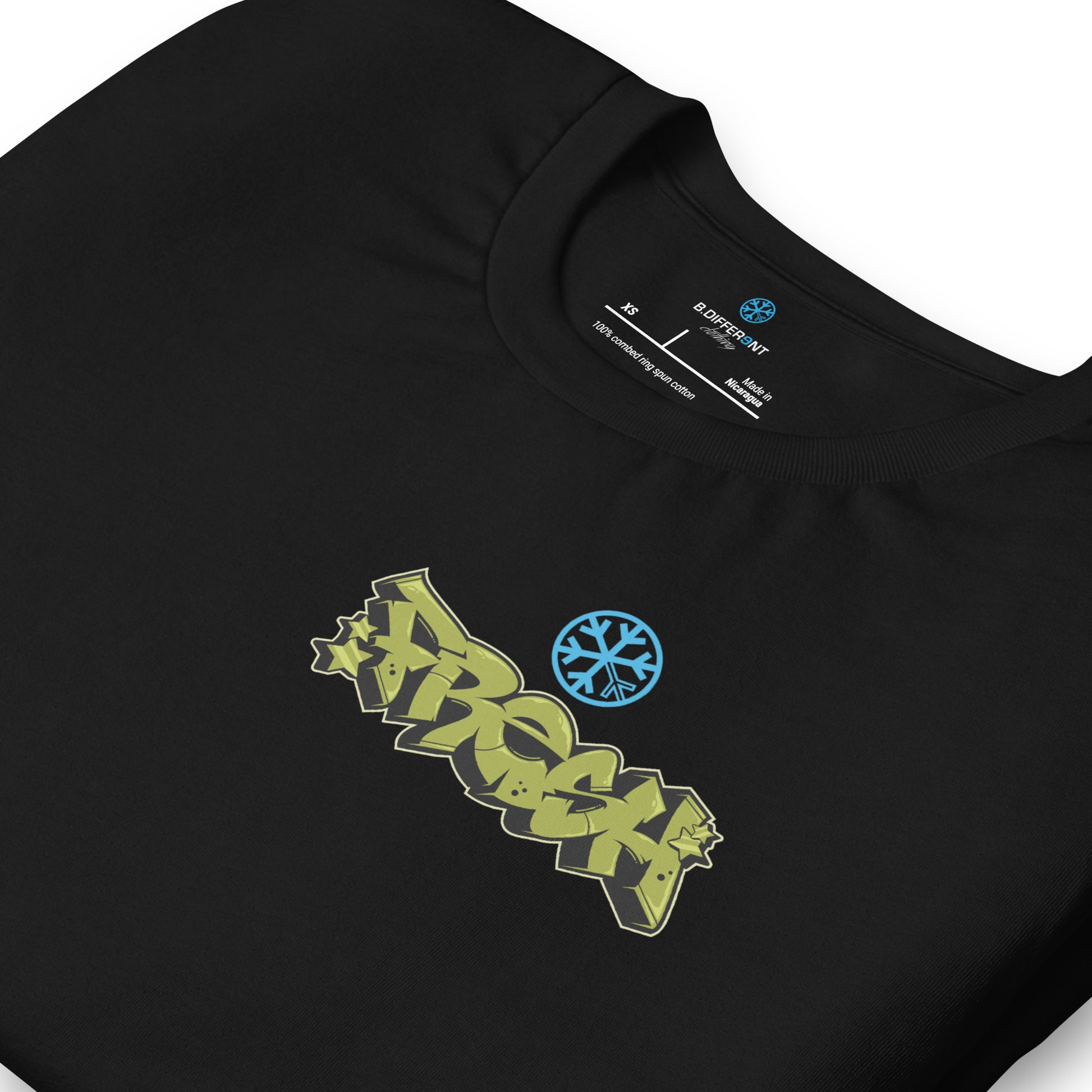 Black-Fresh Graffiti Character Tee from B.Different Clothing, detail, graffiti-inspired streetwear t-shirt