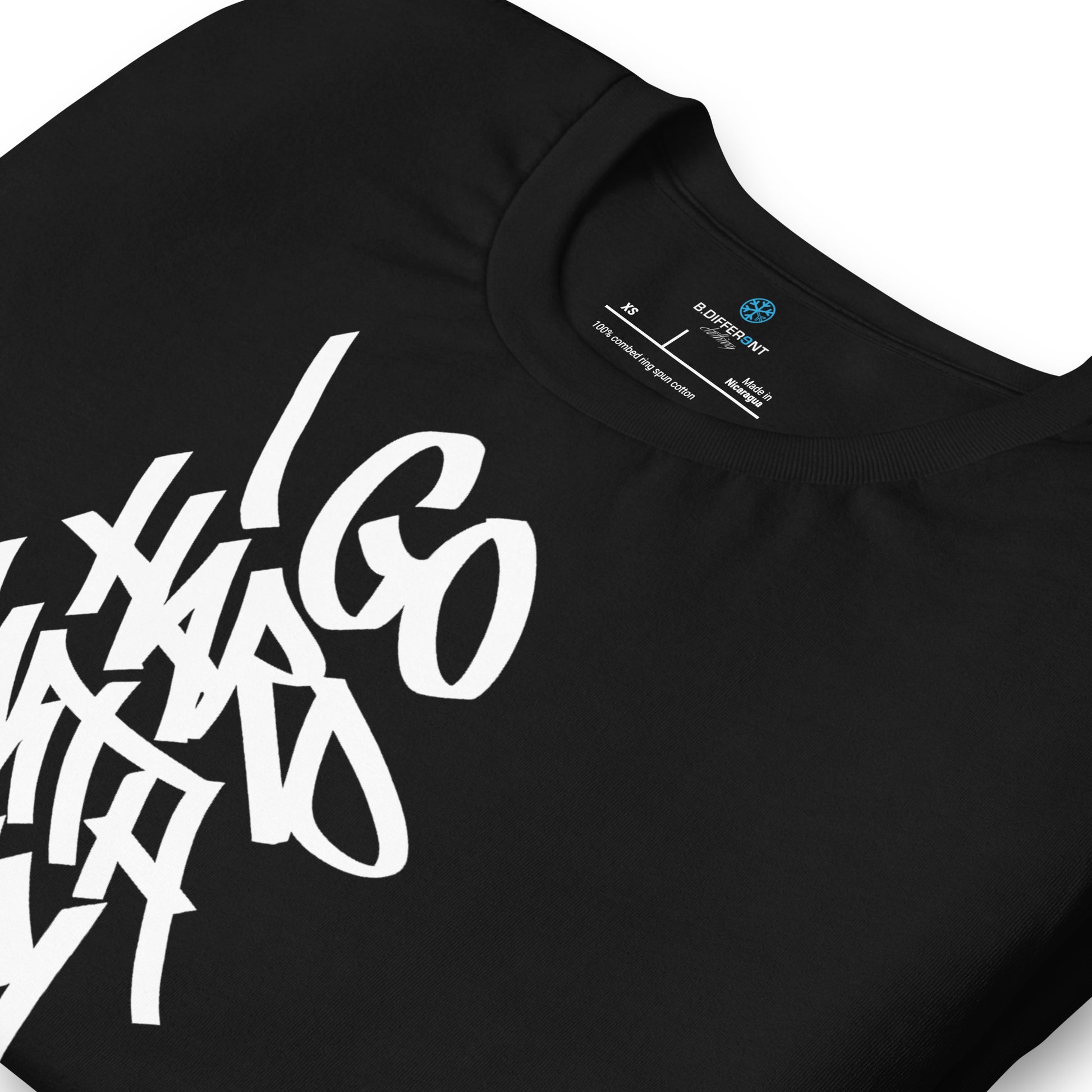 Black-I Go Hard With My Paint Graffiti Tee from B.Different Clothing, detail, graffiti-inspired streetwear t-shirt