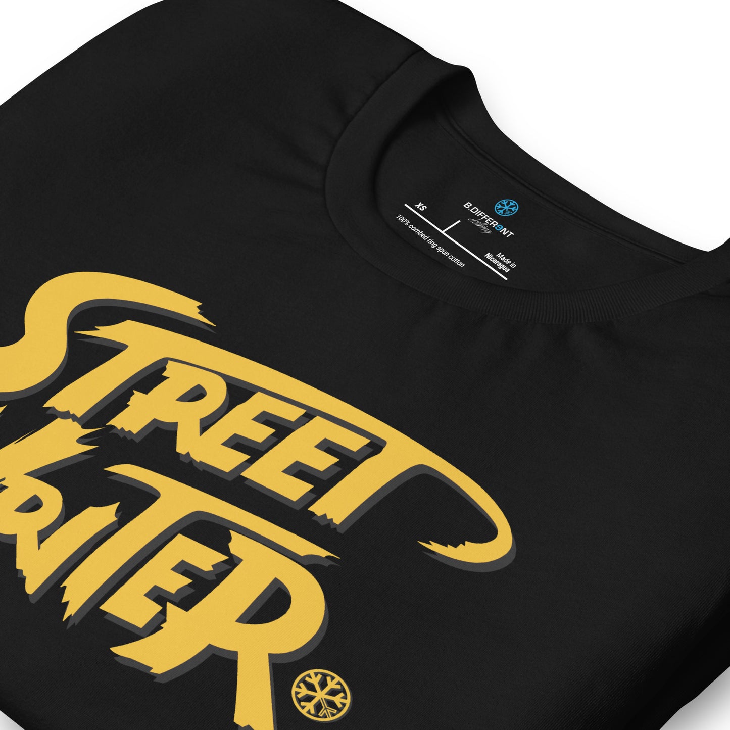 Black-Street Writer Graffiti Tee from B.Different Clothing, detail, graffiti-inspired streetwear t-shirt
