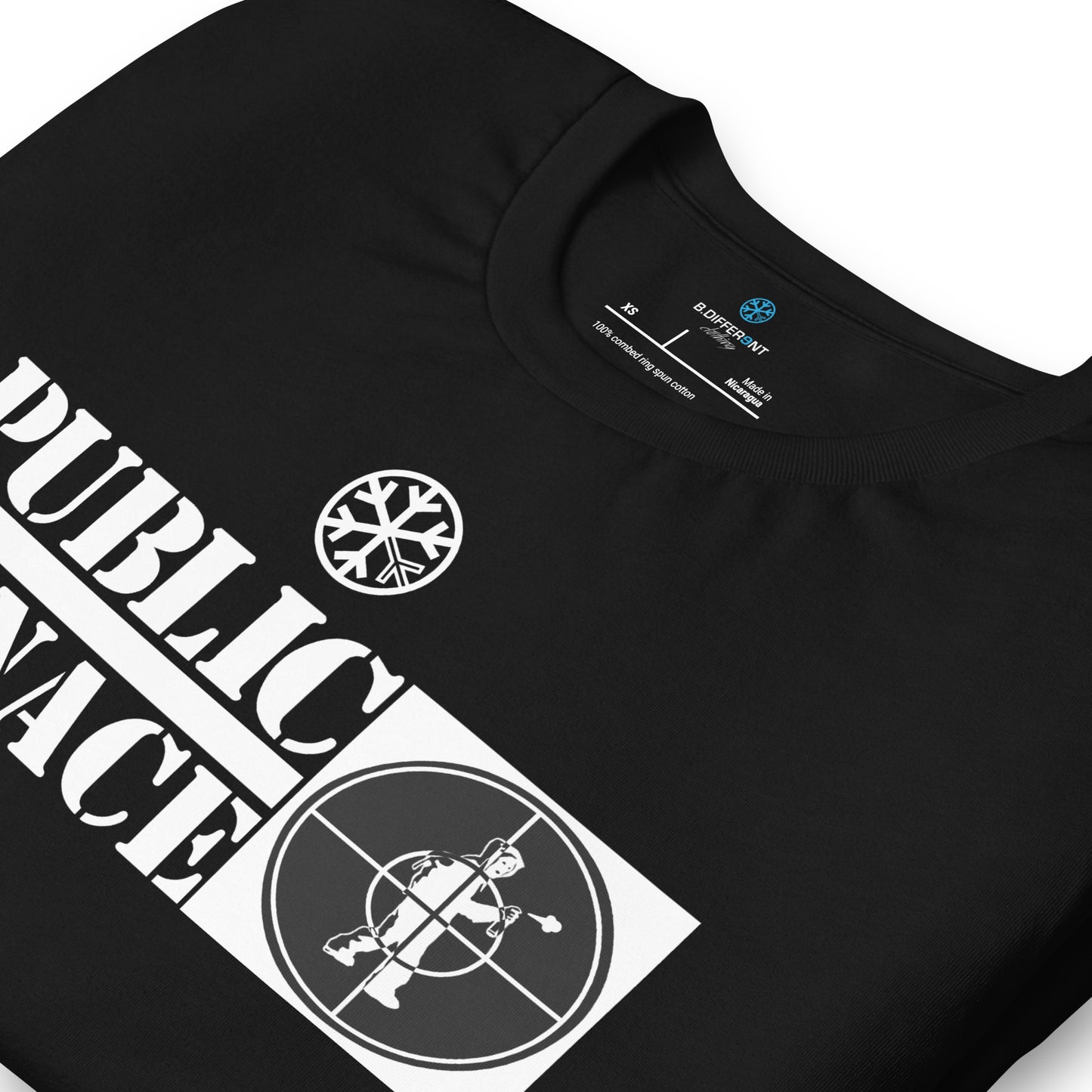 Black-Public Menace Graffiti Tee from B.Different Clothing, detail, graffiti-inspired streetwear t-shirt