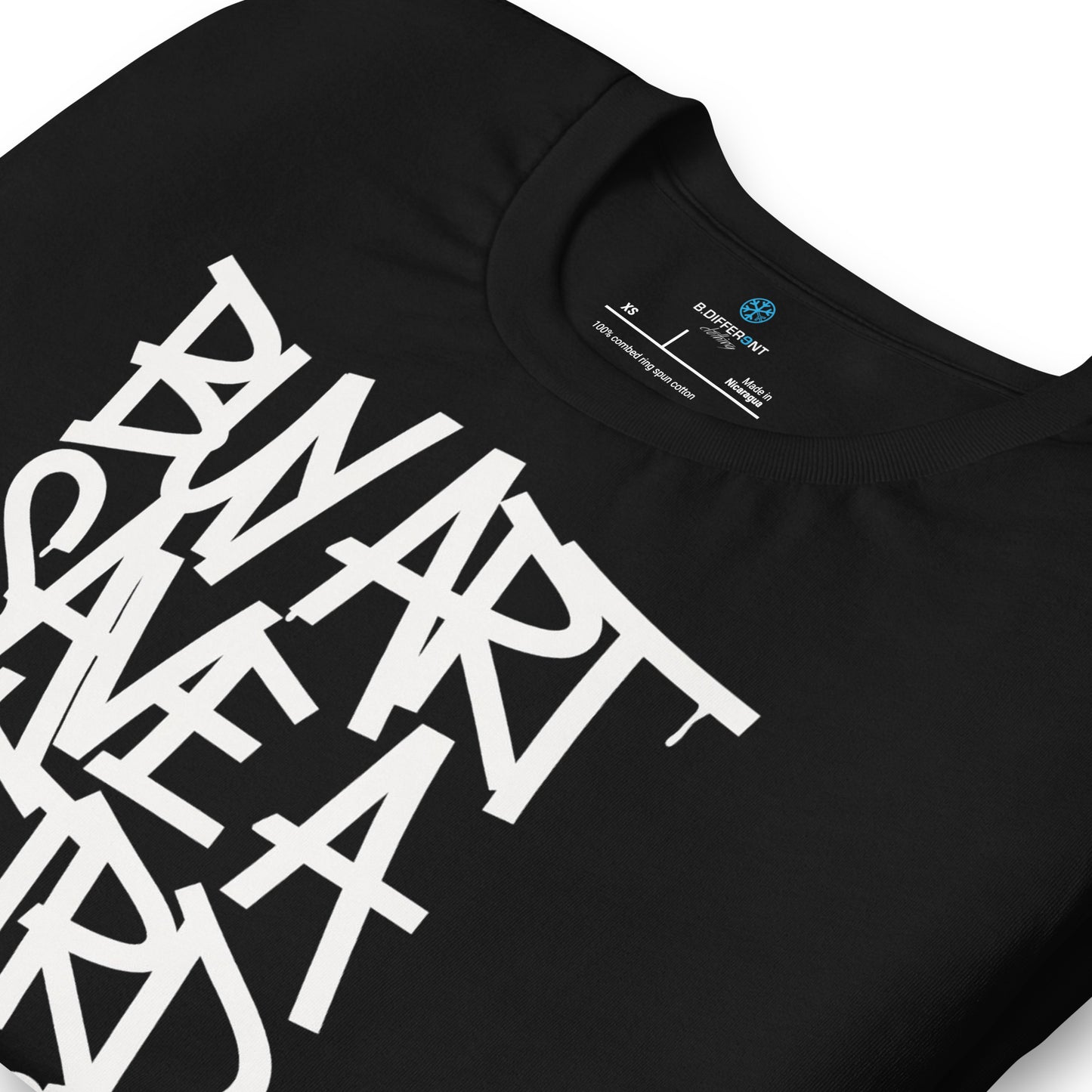 Black-Buy Art Save a Weird Person Graffiti Tee from B.Different Clothing, detail, graffiti-inspired streetwear t-shirt
