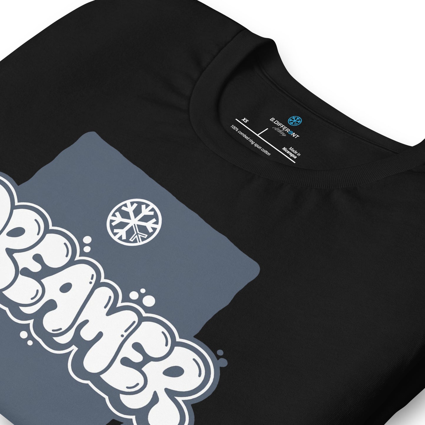 Black-Dreamer Graffiti Throw-up Tee from B.Different Clothing, detail, graffiti-inspired streetwear t-shirt
