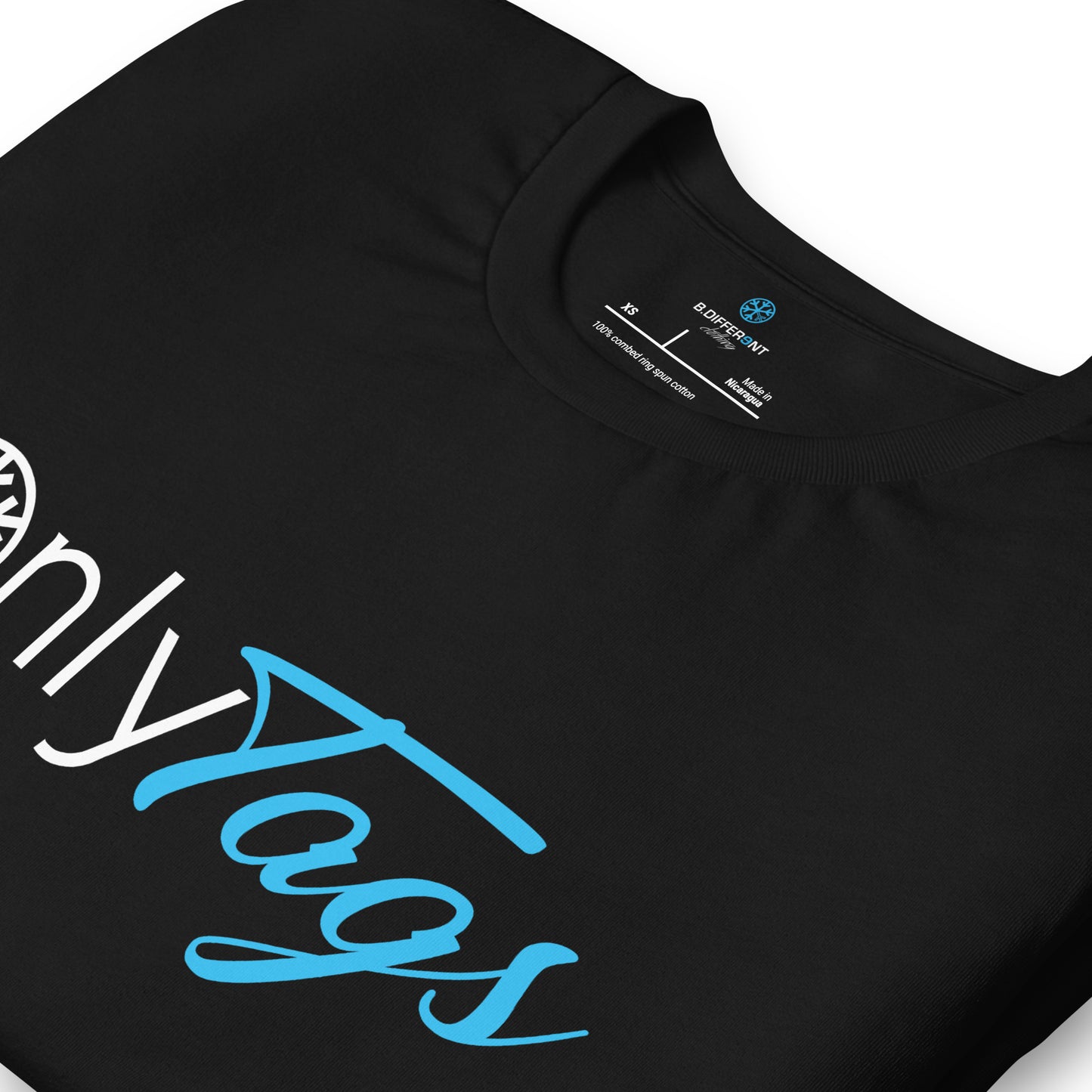 Black-Only Tags Graffiti Tee from B.Different Clothing, detail, graffiti-inspired streetwear t-shirt