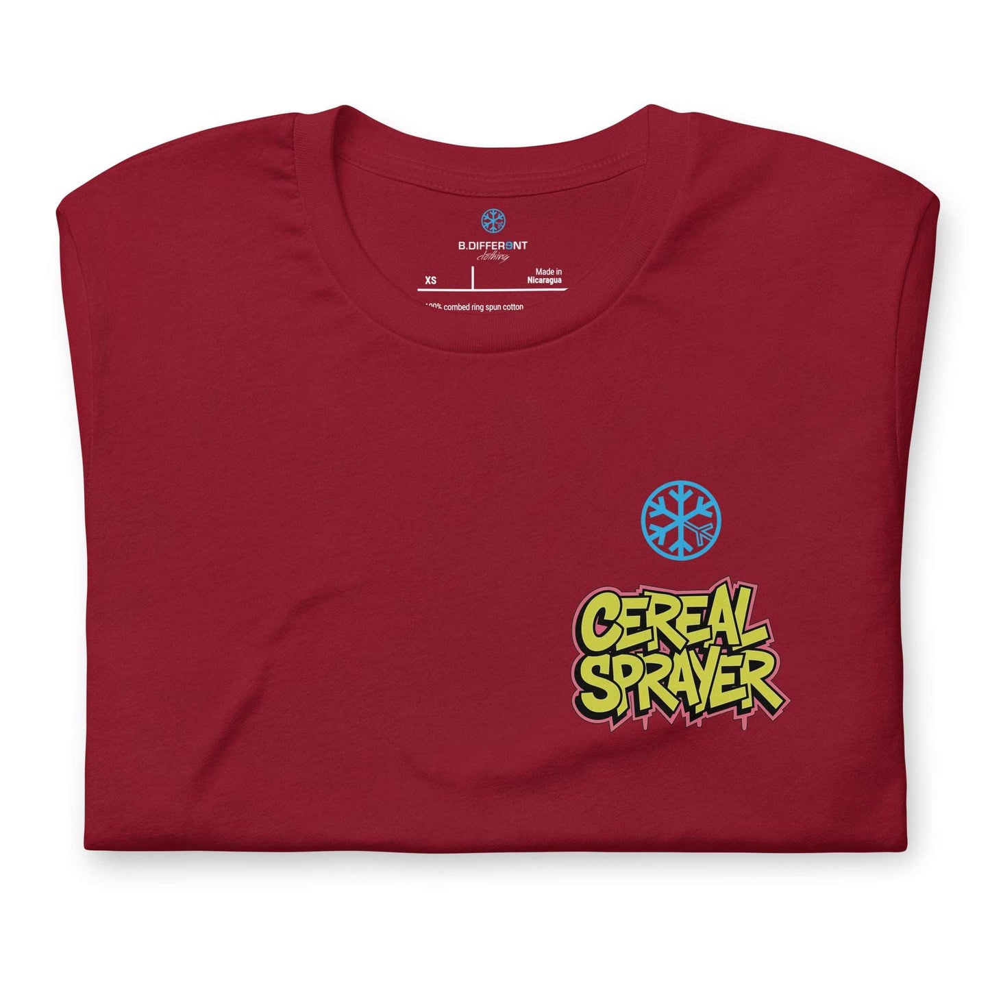 folded Cereal Sprayer Graffiti Tee cardinal B.Different Clothing graffiti street art inspired streetwear brand