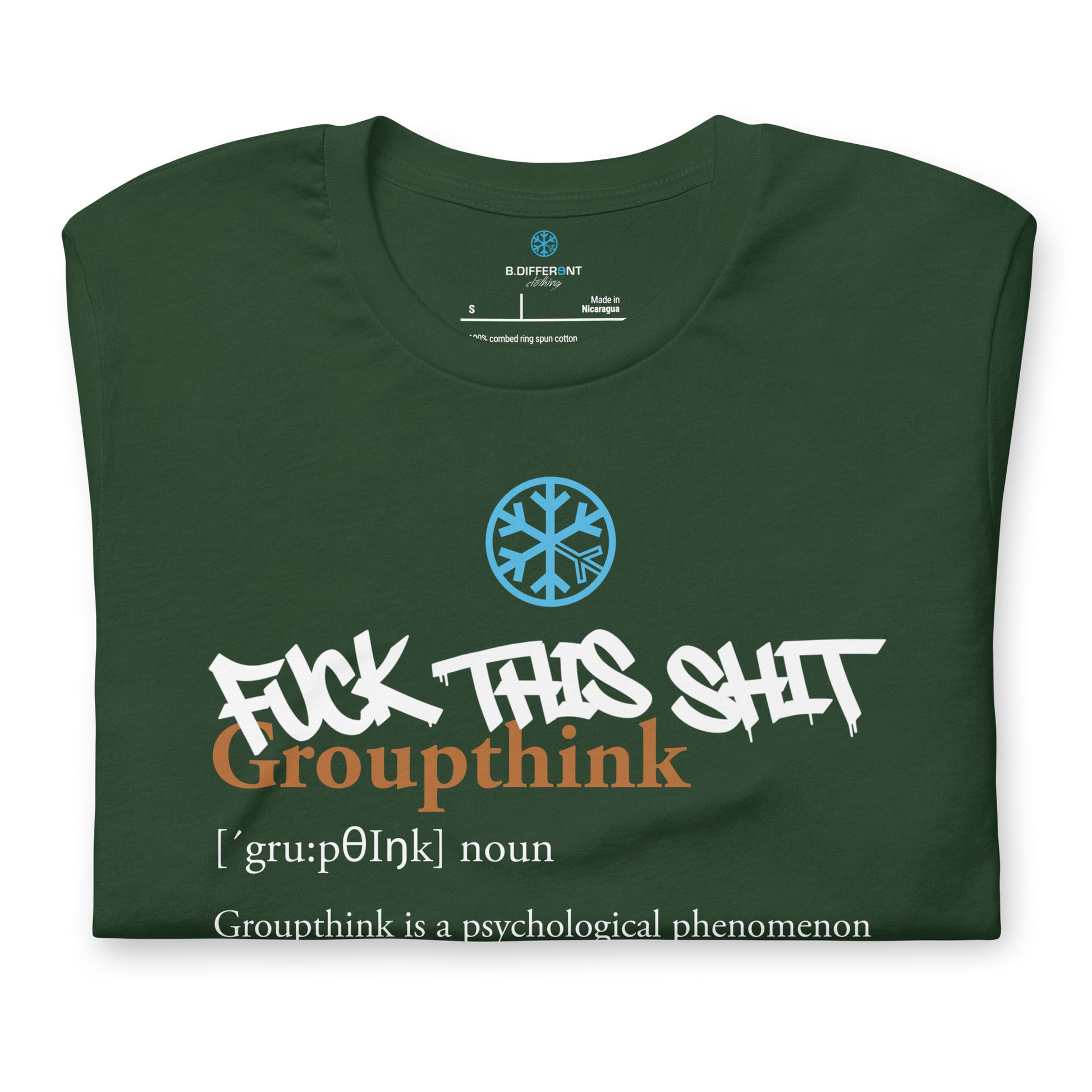 Green-Groupthink Graffiti Tee from B.Different Clothing, folded, graffiti-inspired streetwear t-shirt