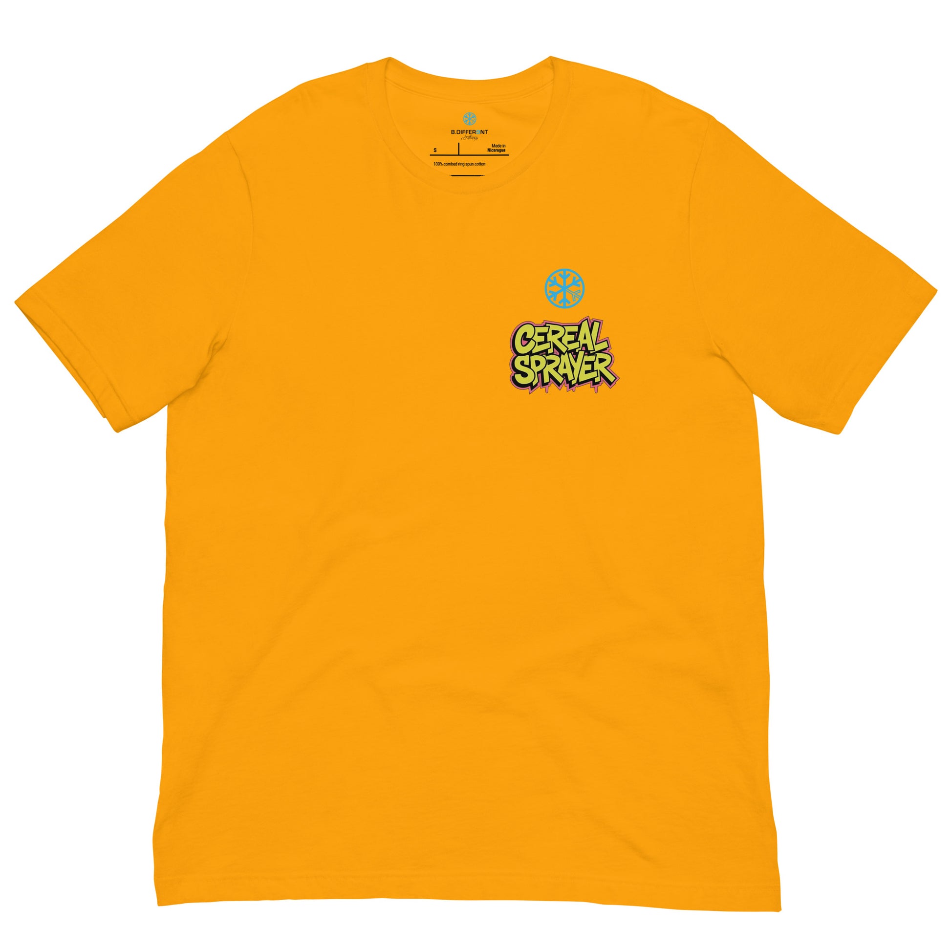 front of Cereal Sprayer Graffiti Tee yellow B.Different Clothing graffiti street art inspired streetwear brand