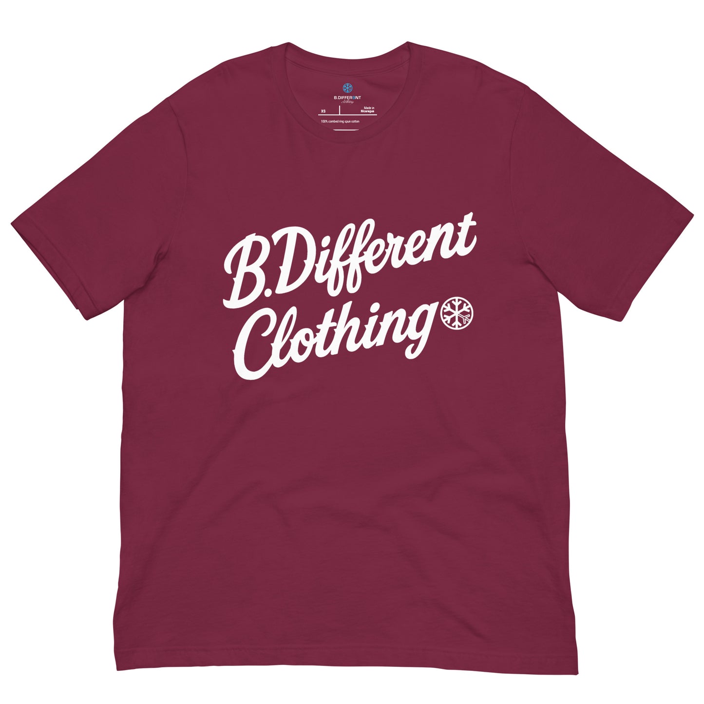 Maroon-The League Tee from B.Different Clothing, front view, graffiti-inspired streetwear t-shirt
