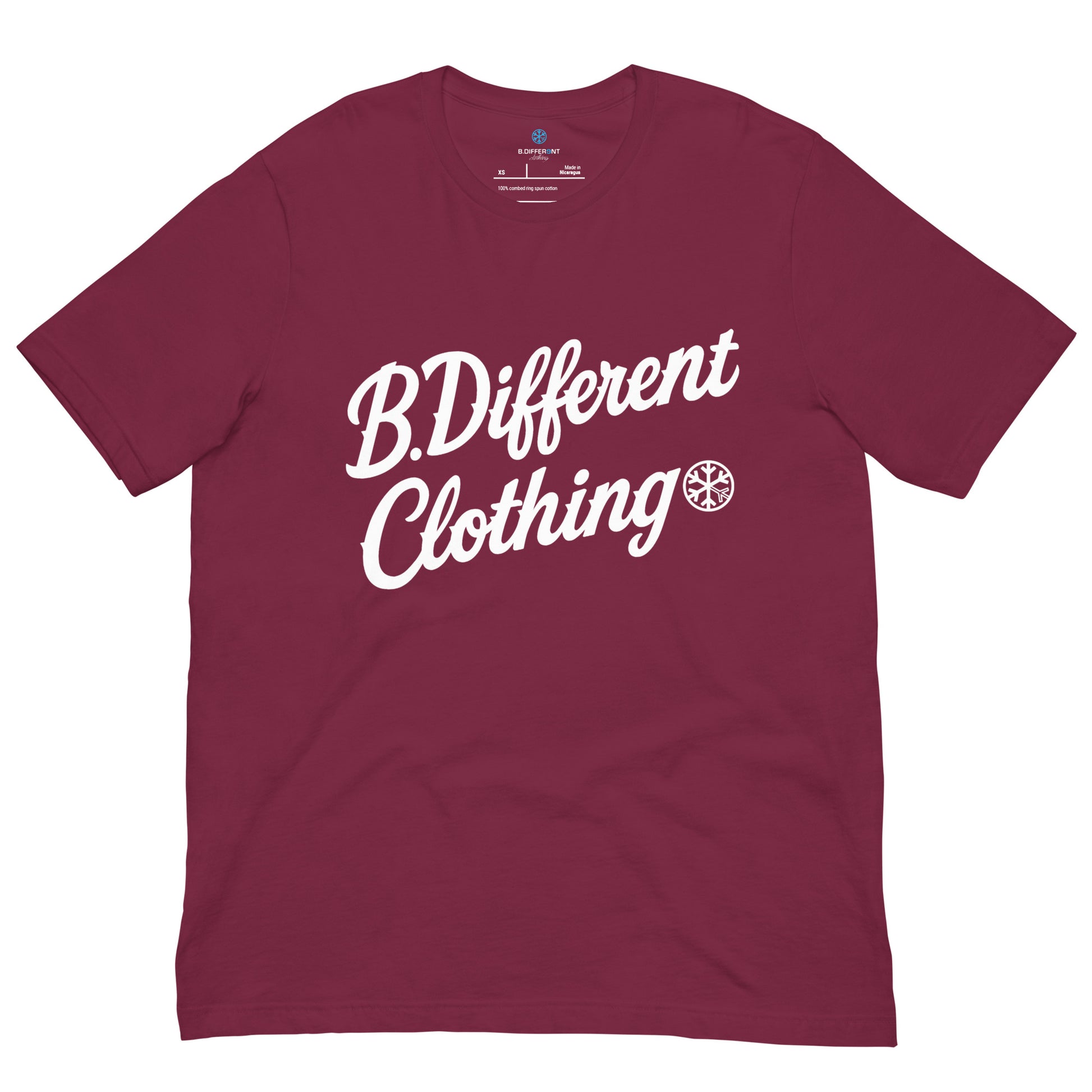 Maroon-The League Tee from B.Different Clothing, front view, graffiti-inspired streetwear t-shirt