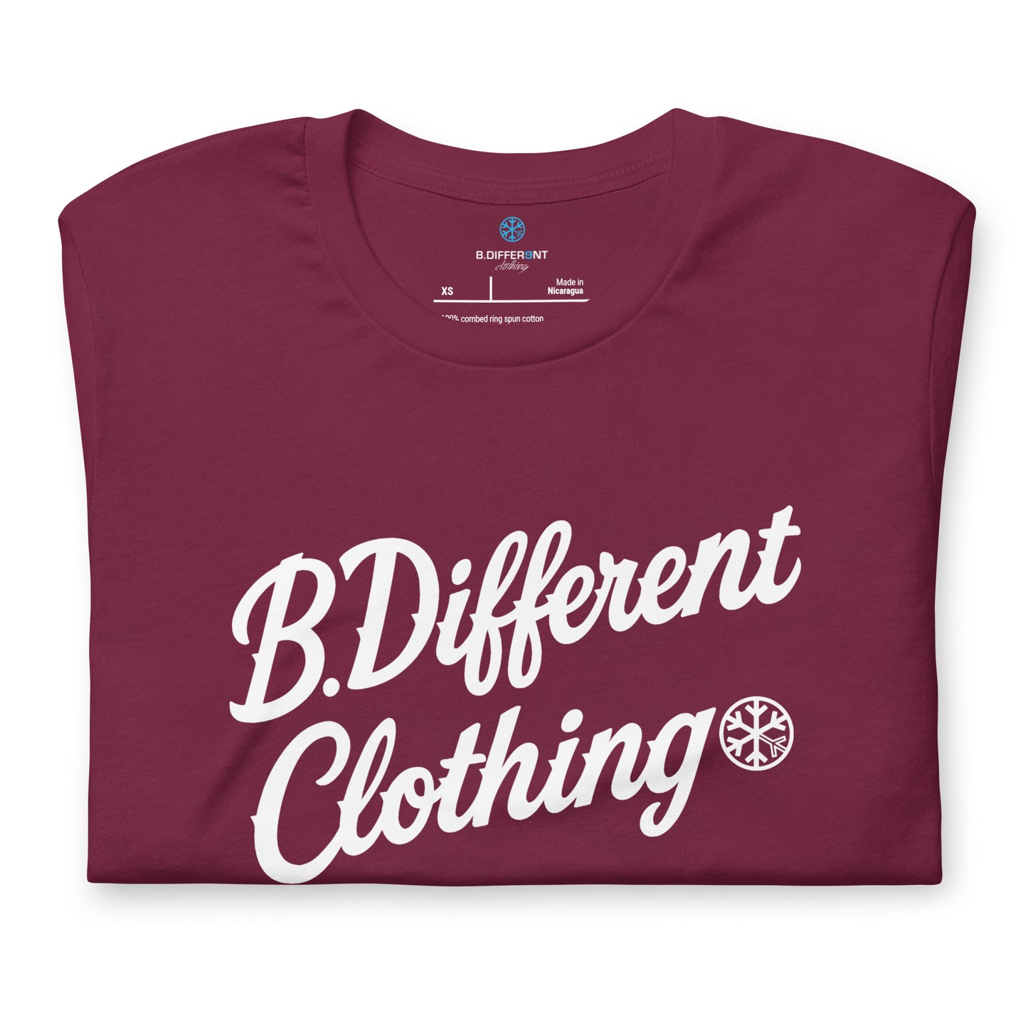Maroon-The League Tee from B.Different Clothing, folded, graffiti-inspired streetwear t-shirt