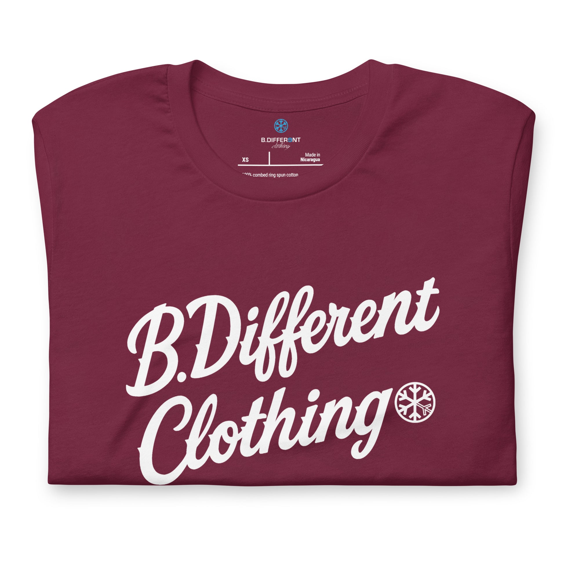 Maroon-The League Tee from B.Different Clothing, folded, graffiti-inspired streetwear t-shirt