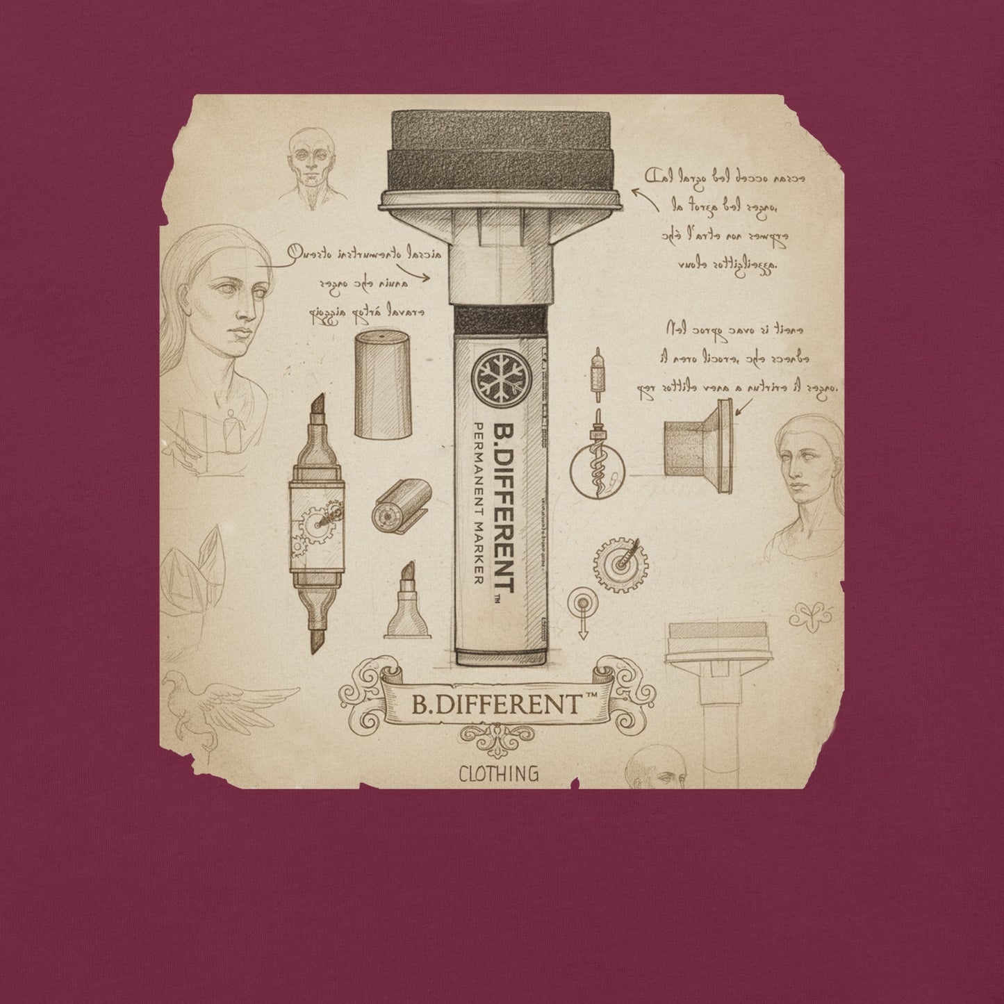 Maroon-Marker Sketch Graffiti Tee from B.Different Clothing, graphic, graffiti-inspired streetwear t-shirt