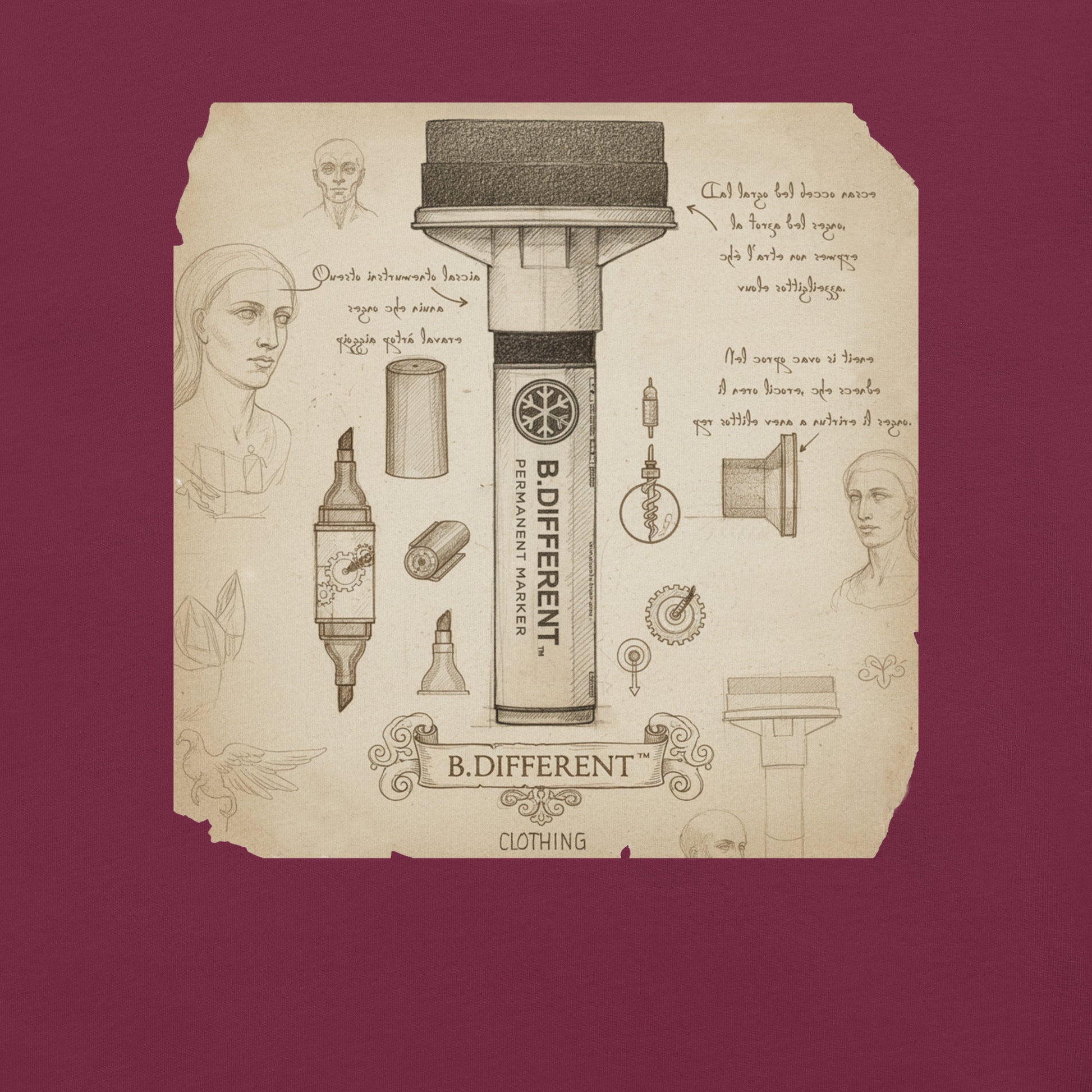 Maroon-Marker Sketch Graffiti Tee from B.Different Clothing, graphic, graffiti-inspired streetwear t-shirt