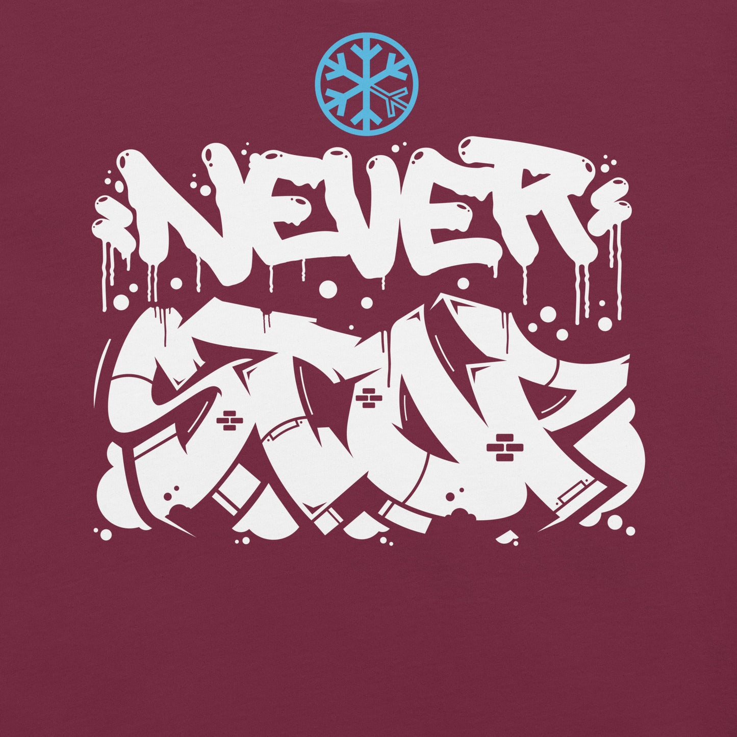 Maroon-Never Stop Graffiti Piece Tee from B.Different Clothing, graphic, graffiti-inspired streetwear t-shirt