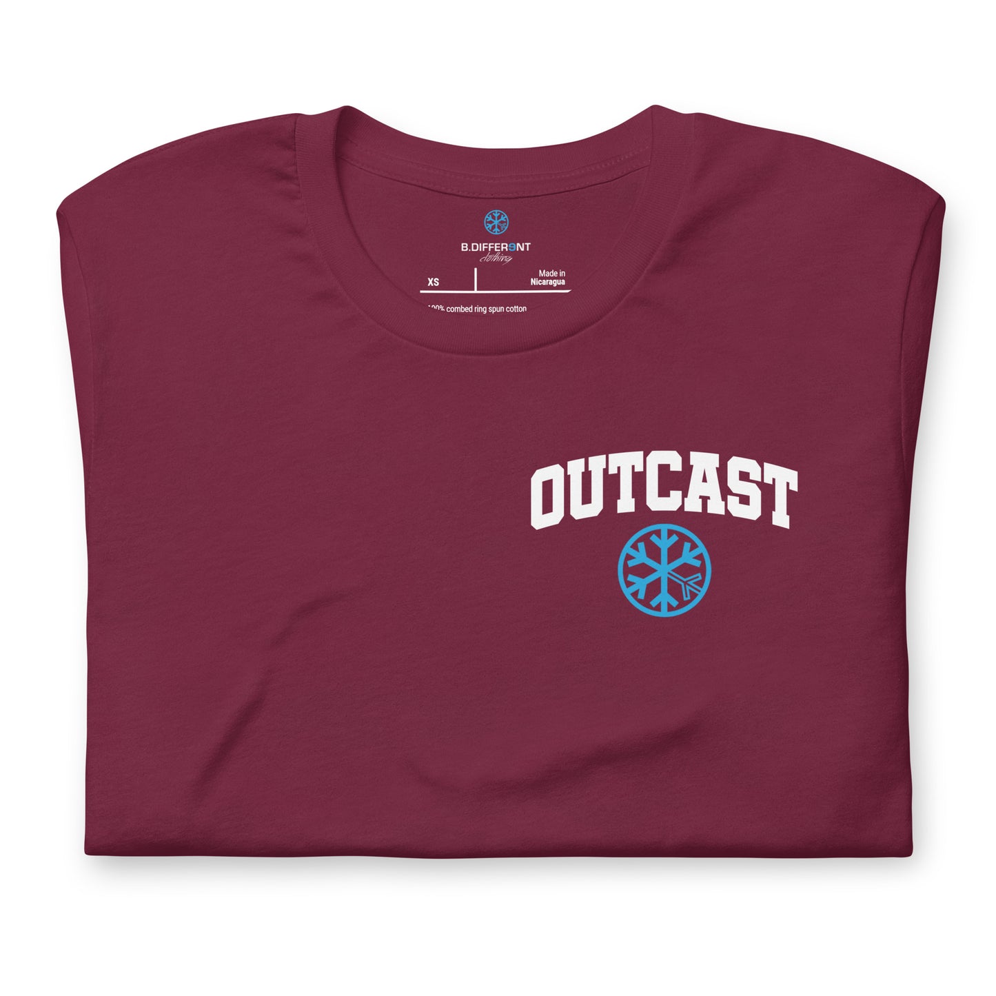 Maroon-Outcast Graffiti Character Tee from B.Different Clothing, folded, graffiti-inspired streetwear t-shirt