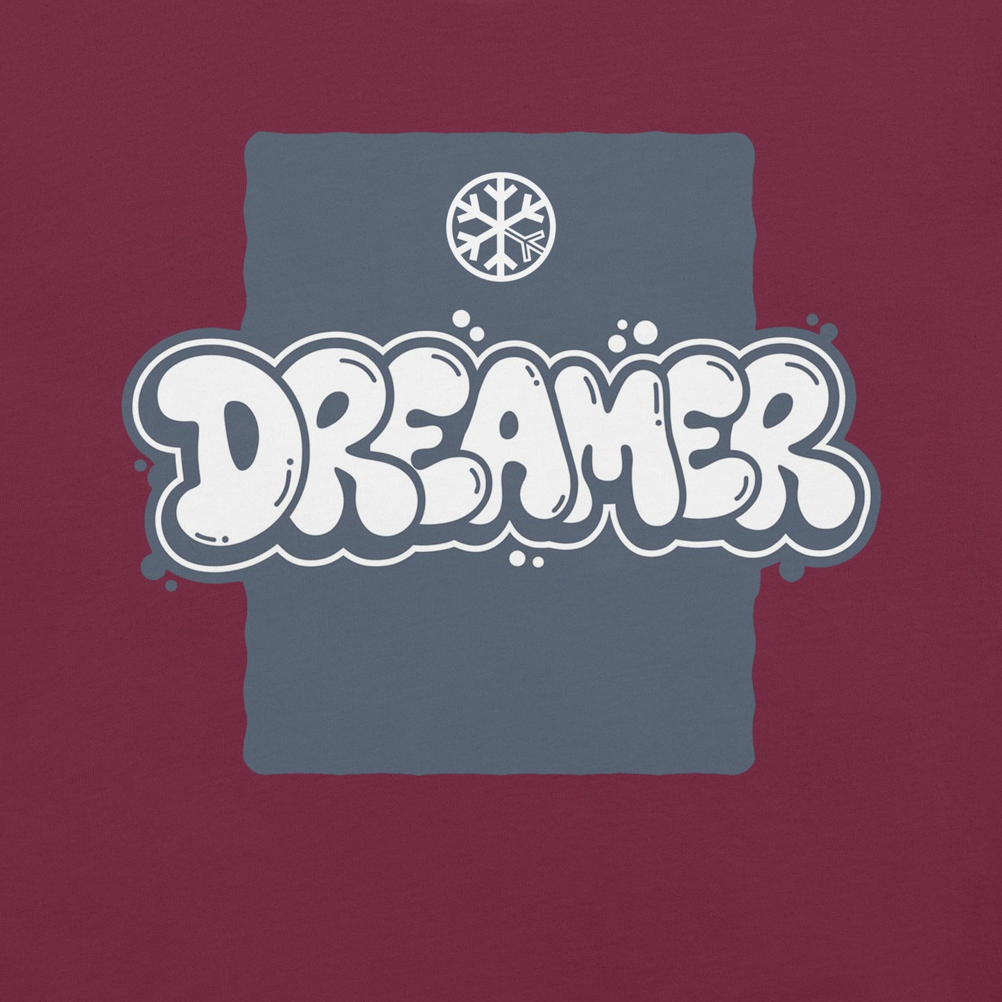 Maroon-Dreamer Graffiti Throw-up Tee from B.Different Clothing, graphic, graffiti-inspired streetwear t-shirt
