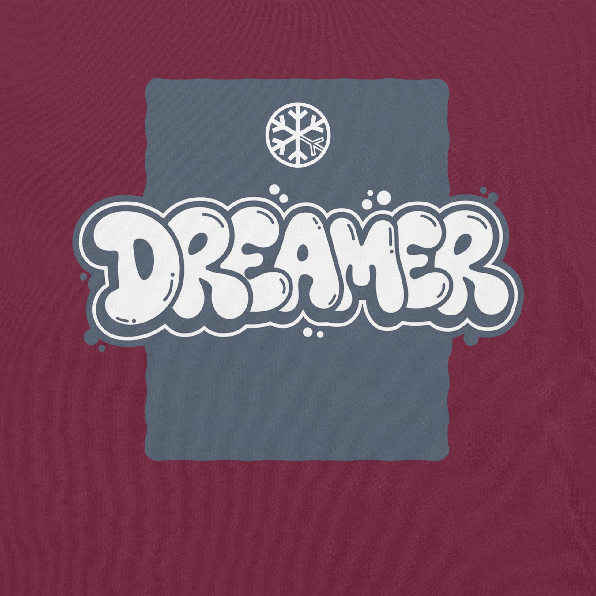 Maroon-Dreamer Graffiti Throw-up Tee from B.Different Clothing, graphic, graffiti-inspired streetwear t-shirt