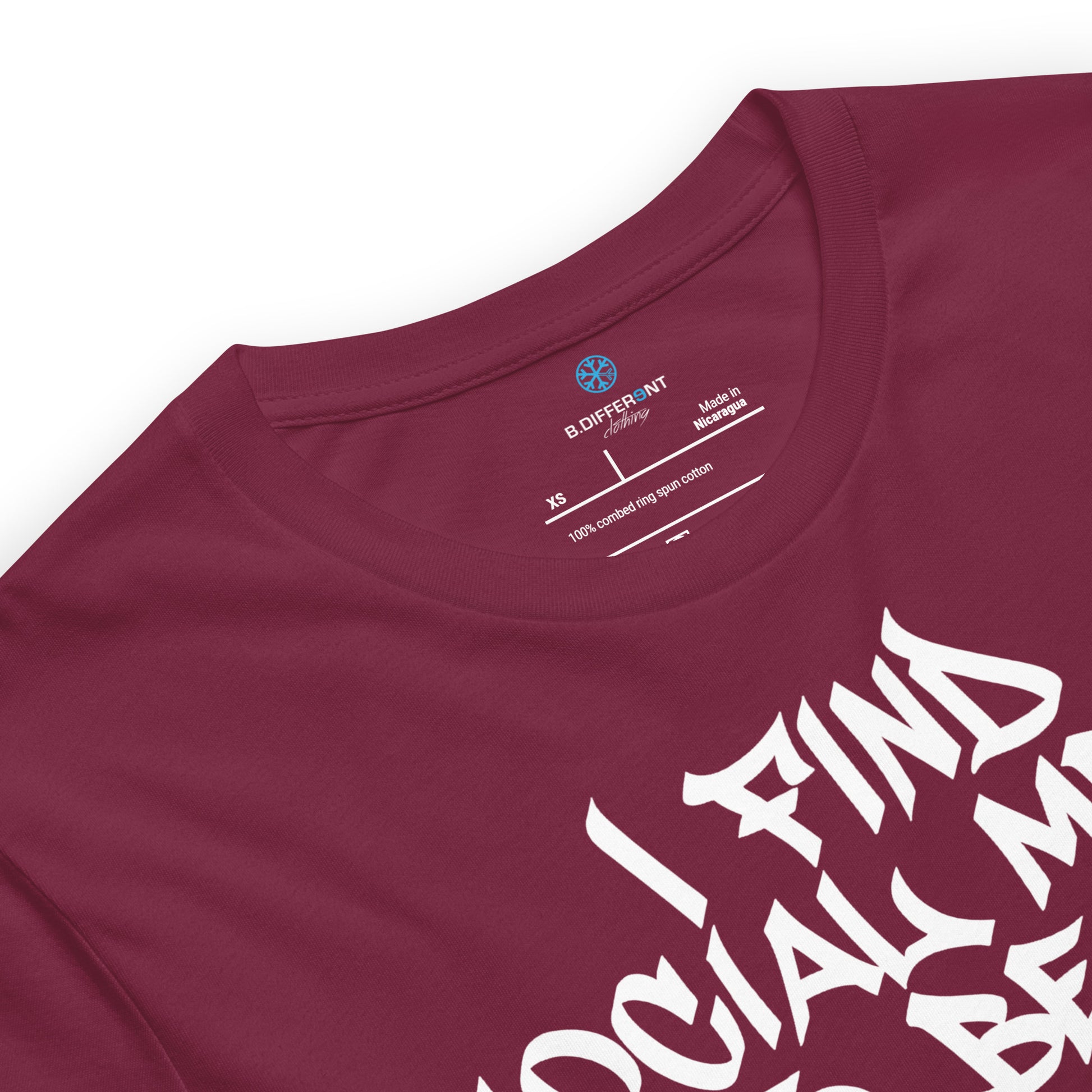 Maroon-Social Media Graffiti Tag Tee from B.Different Clothing, collar, graffiti-inspired streetwear t-shirt