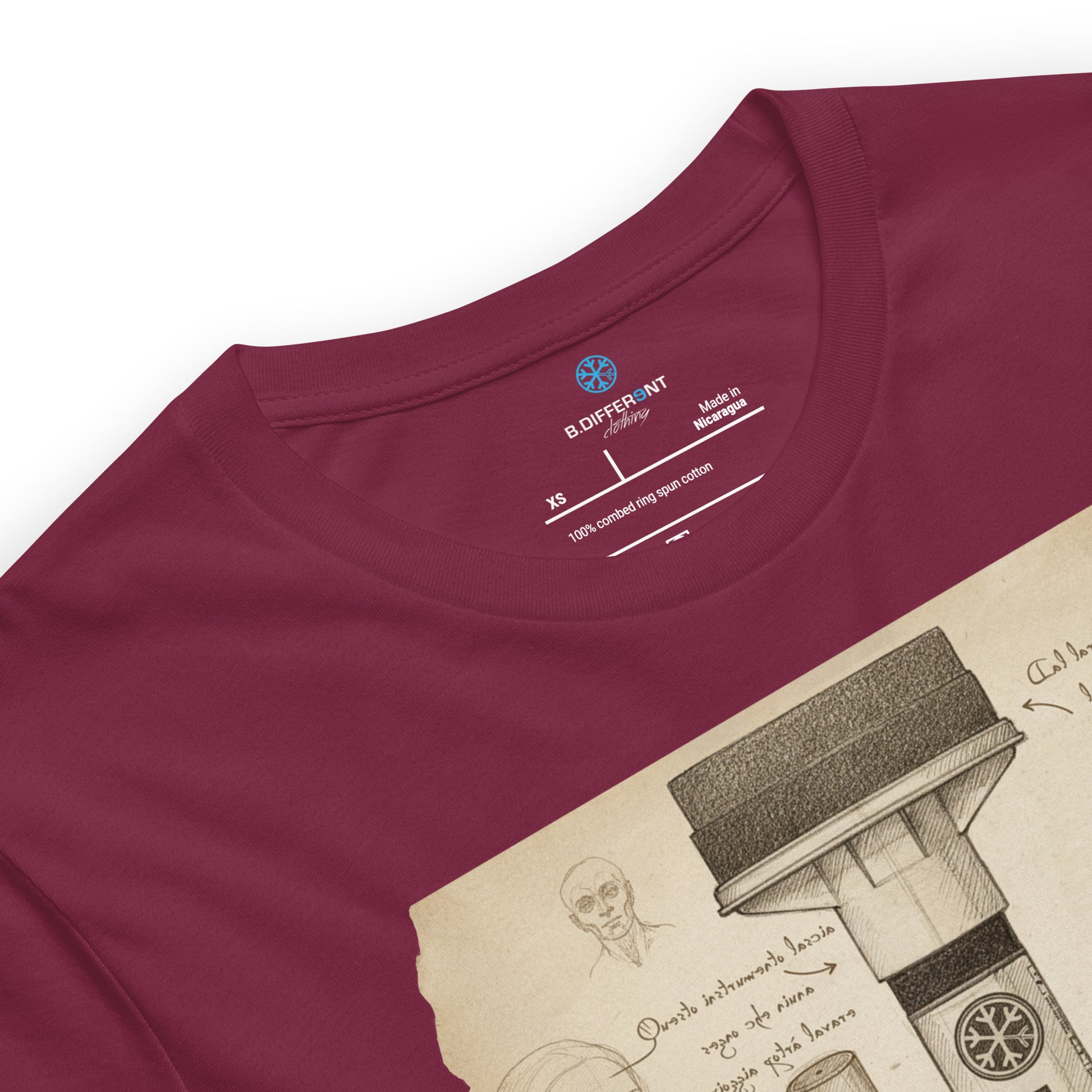 Maroon-Marker Sketch Graffiti Tee from B.Different Clothing, collar, graffiti-inspired streetwear t-shirt