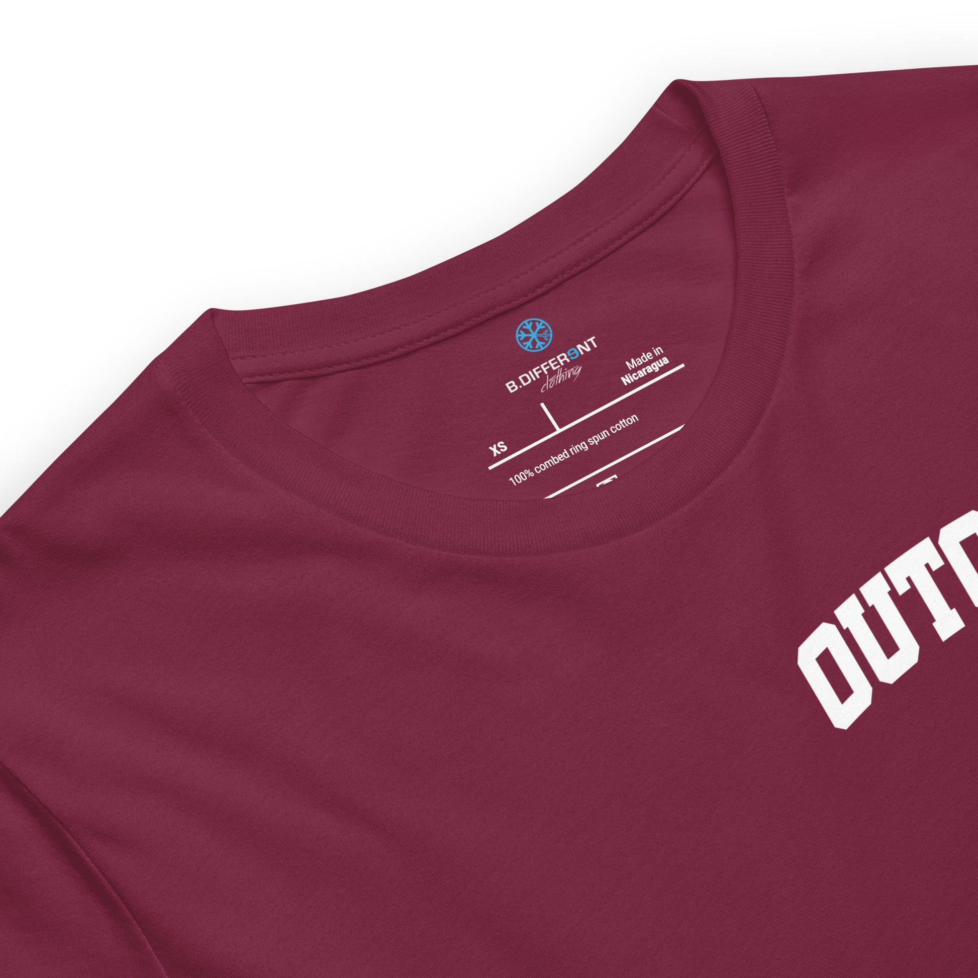 Maroon-Outcast Graffiti Character Tee from B.Different Clothing, collar, graffiti-inspired streetwear t-shirt