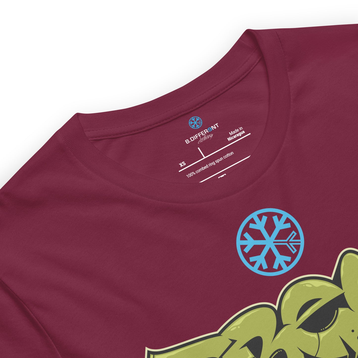 Maroon-Fresh Graffiti Piece Tee from B.Different Clothing, collar, graffiti-inspired streetwear t-shirt