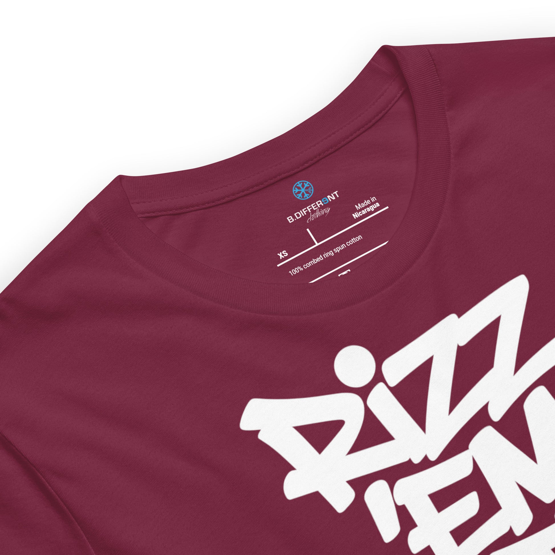Maroon-Rizz 'Em With The 'Tism Graffiti Tee from B.Different Clothing, collar, graffiti-inspired streetwear t-shirt