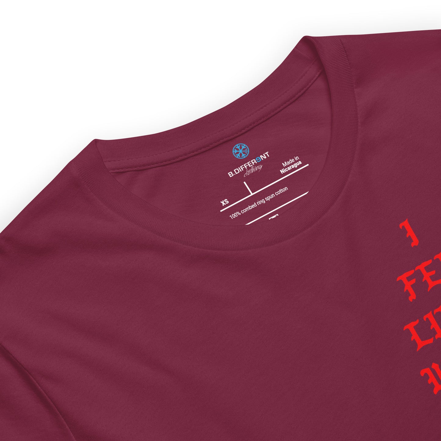 Maroon-I Feel Like a Weirdo Tee from B.Different Clothing, collar, graffiti-inspired streetwear t-shirt