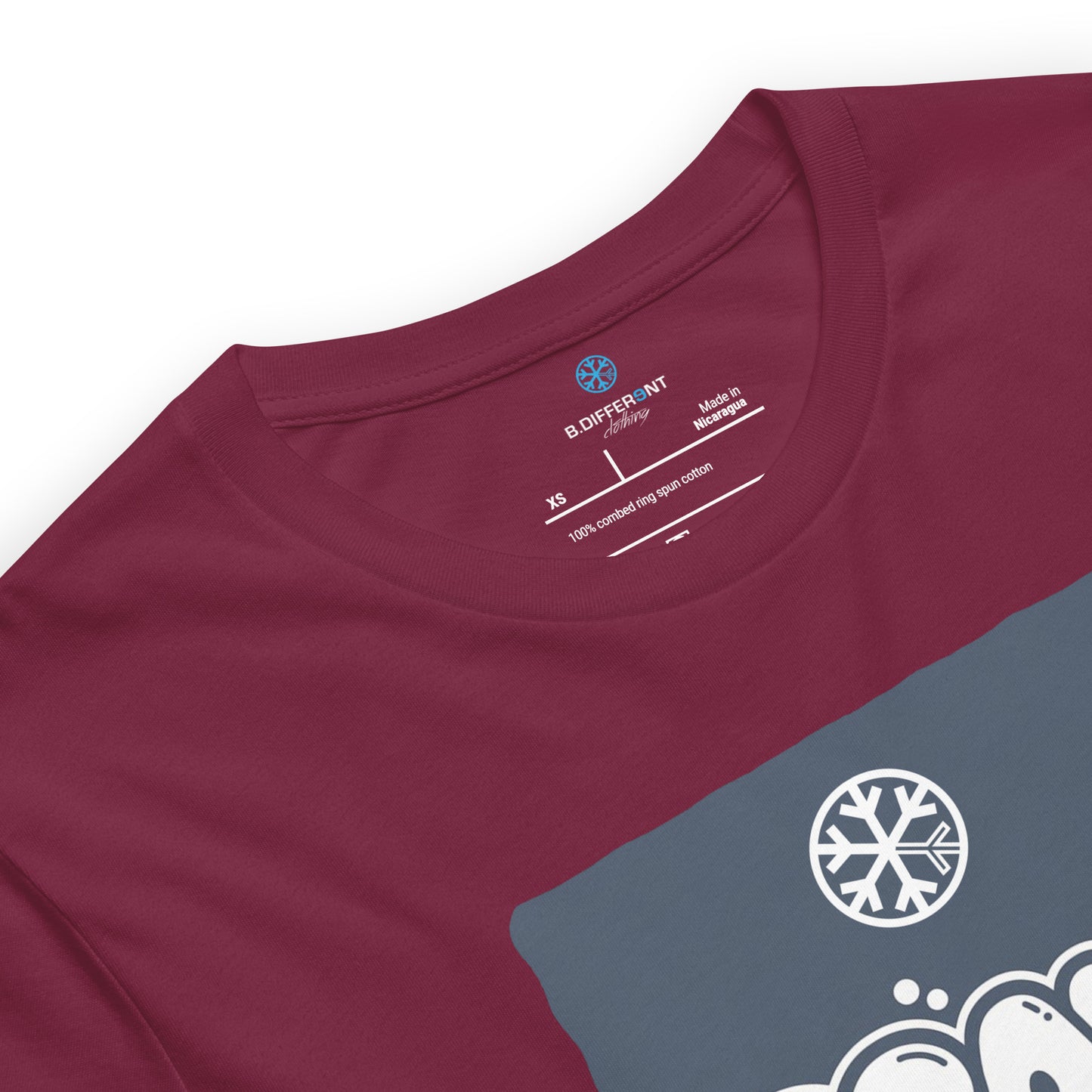 Maroon-Dreamer Graffiti Throw-up Tee from B.Different Clothing, collar, graffiti-inspired streetwear t-shirt
