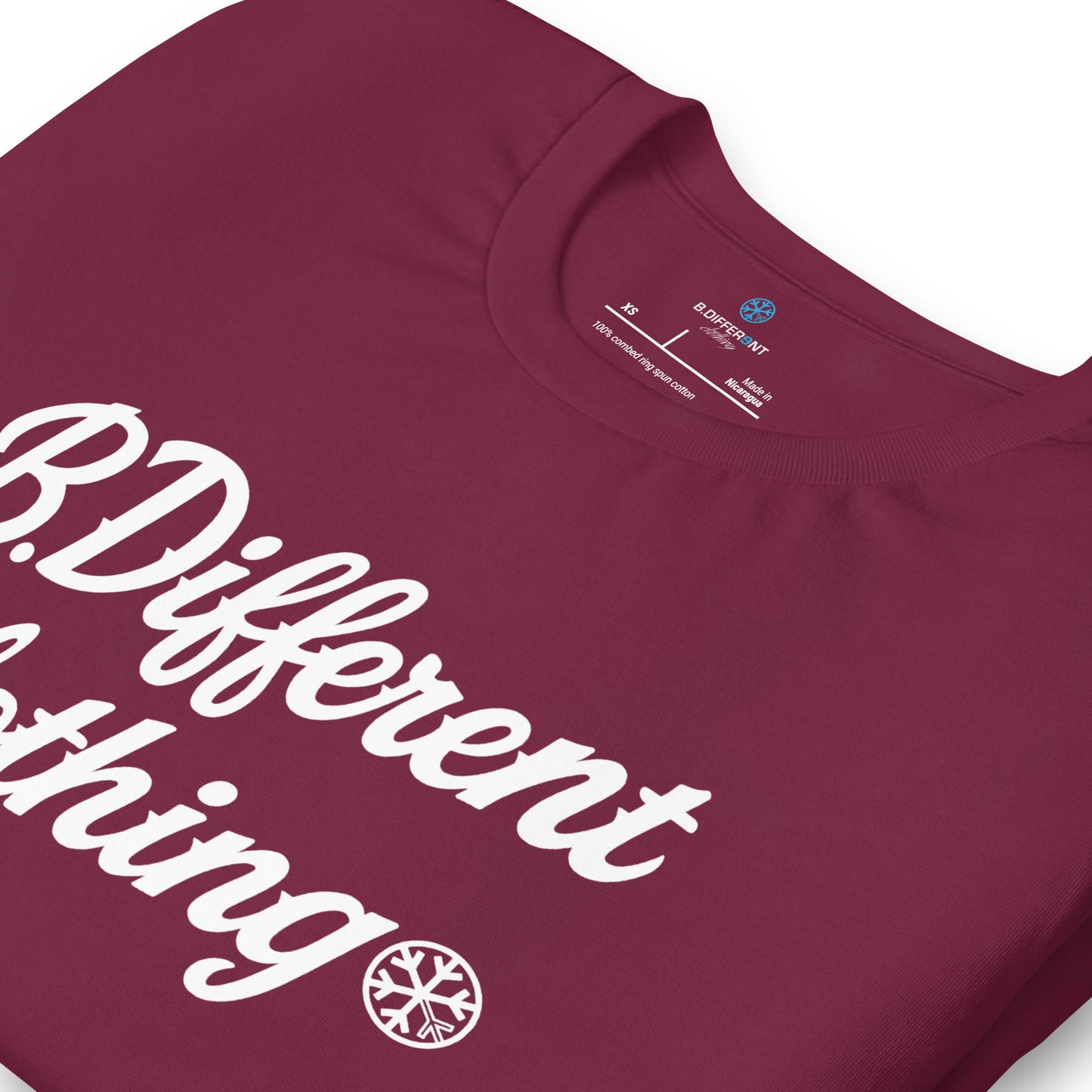 Maroon-The League Tee from B.Different Clothing, detail, graffiti-inspired streetwear t-shirt