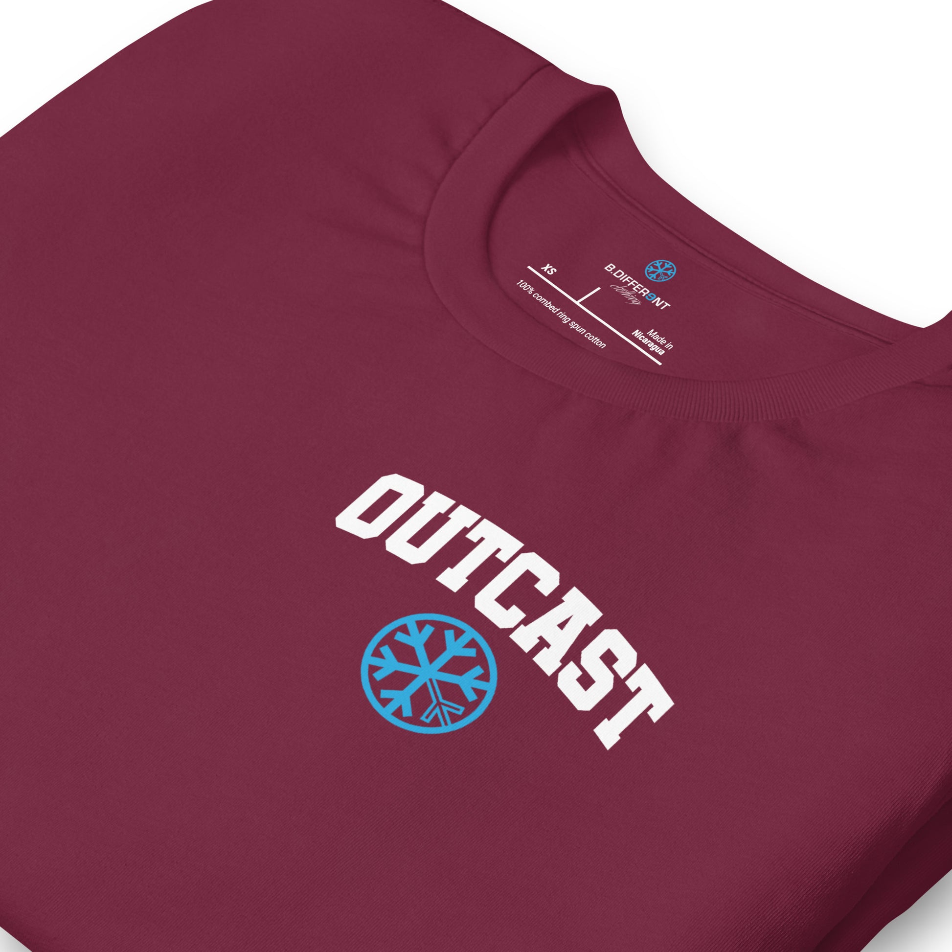 Maroon-Outcast Graffiti Character Tee from B.Different Clothing, detail, graffiti-inspired streetwear t-shirt