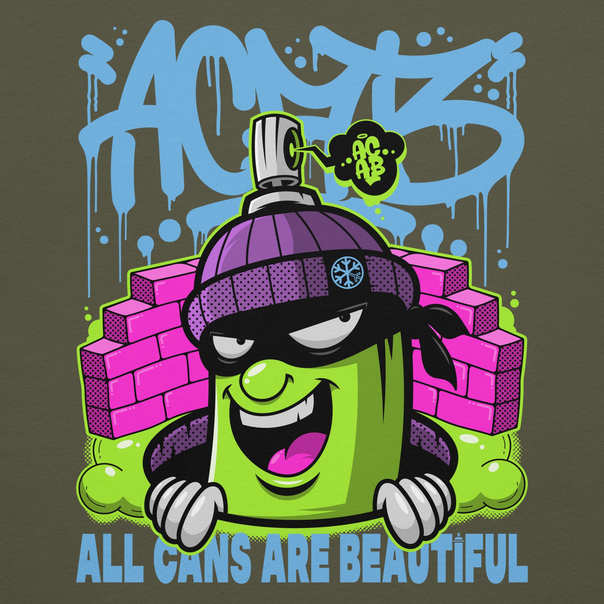 Green-ACAB Graffiti Character Tee from B.Different Clothing, graphic, graffiti-inspired streetwear t-shirt