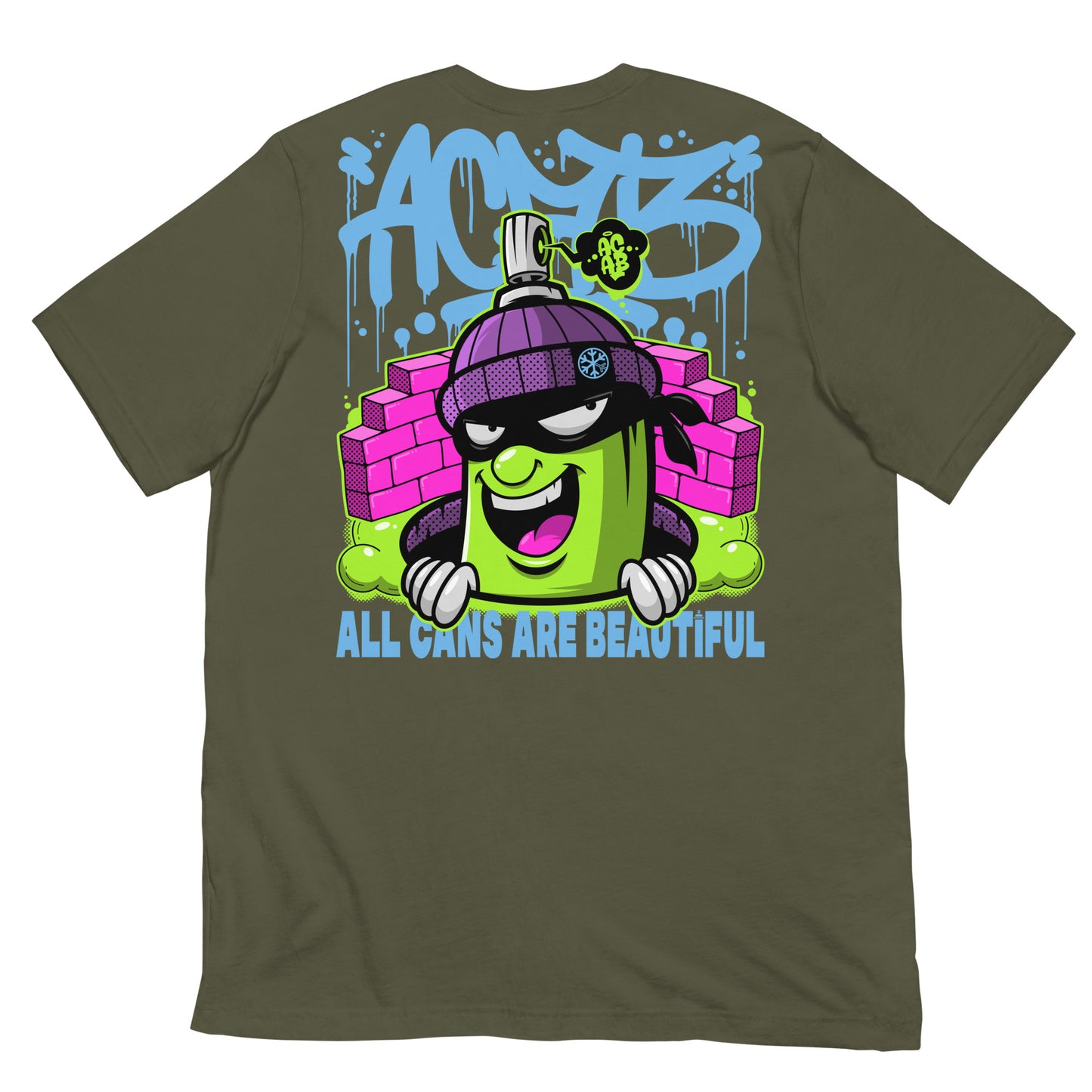 Green-ACAB Graffiti Character Tee from B.Different Clothing, back view, graffiti-inspired streetwear t-shirt