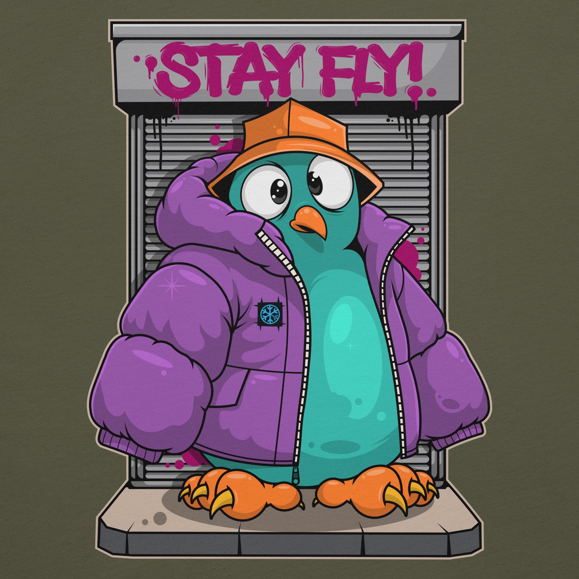 Green-Stay Fly Graffiti Character Tee from B.Different Clothing, graphic, graffiti-inspired streetwear t-shirt