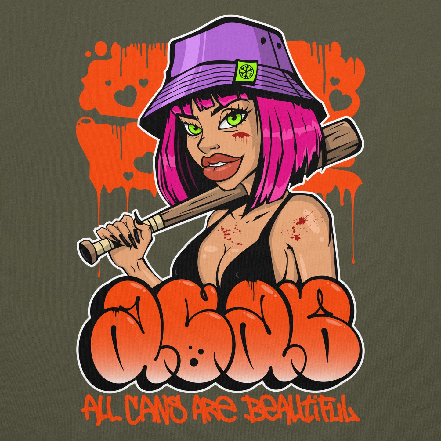 Green-ACAB Girl Graffiti Tee from B.Different Clothing, graphic, graffiti-inspired streetwear