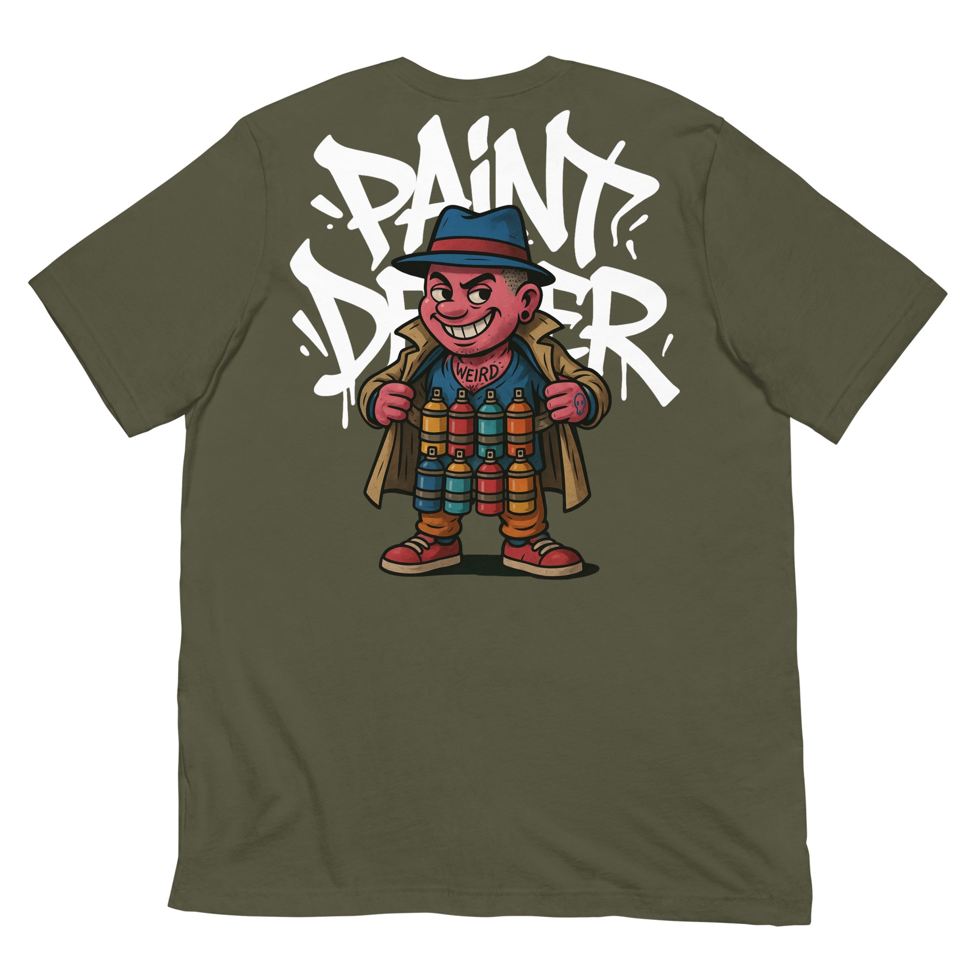 Green-Paint Dealer Graffiti Character Tee from B.Different Clothing, back view, graffiti-inspired streetwear t-shirt