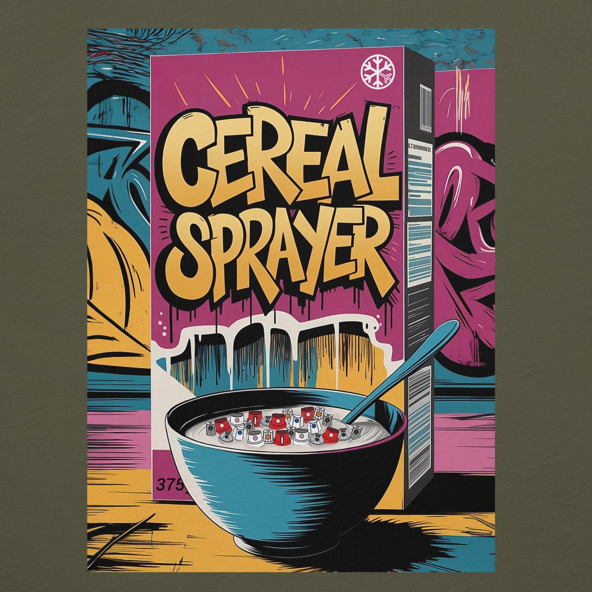 Green-Cereal Sprayer Graffiti Tee from B.Different Clothing, graphic, graffiti-inspired streetwear t-shirt