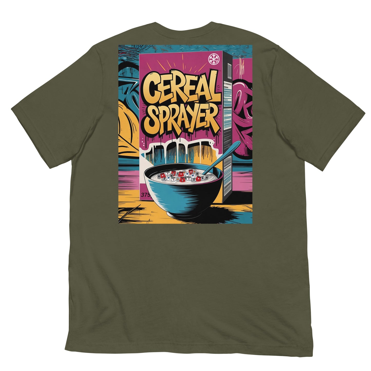 Green-Cereal Sprayer Graffiti Tee from B.Different Clothing, back view, graffiti-inspired streetwear t-shirt
